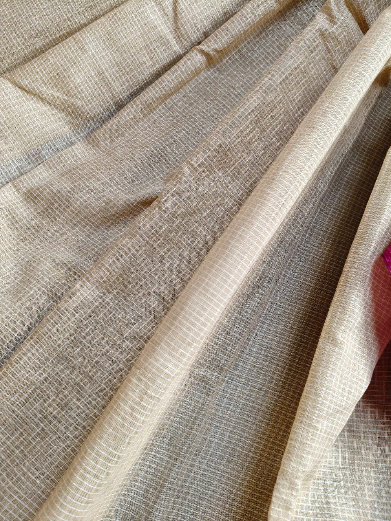 BEIGE COTTON PURE HANDLOOM GADWAL SAREE