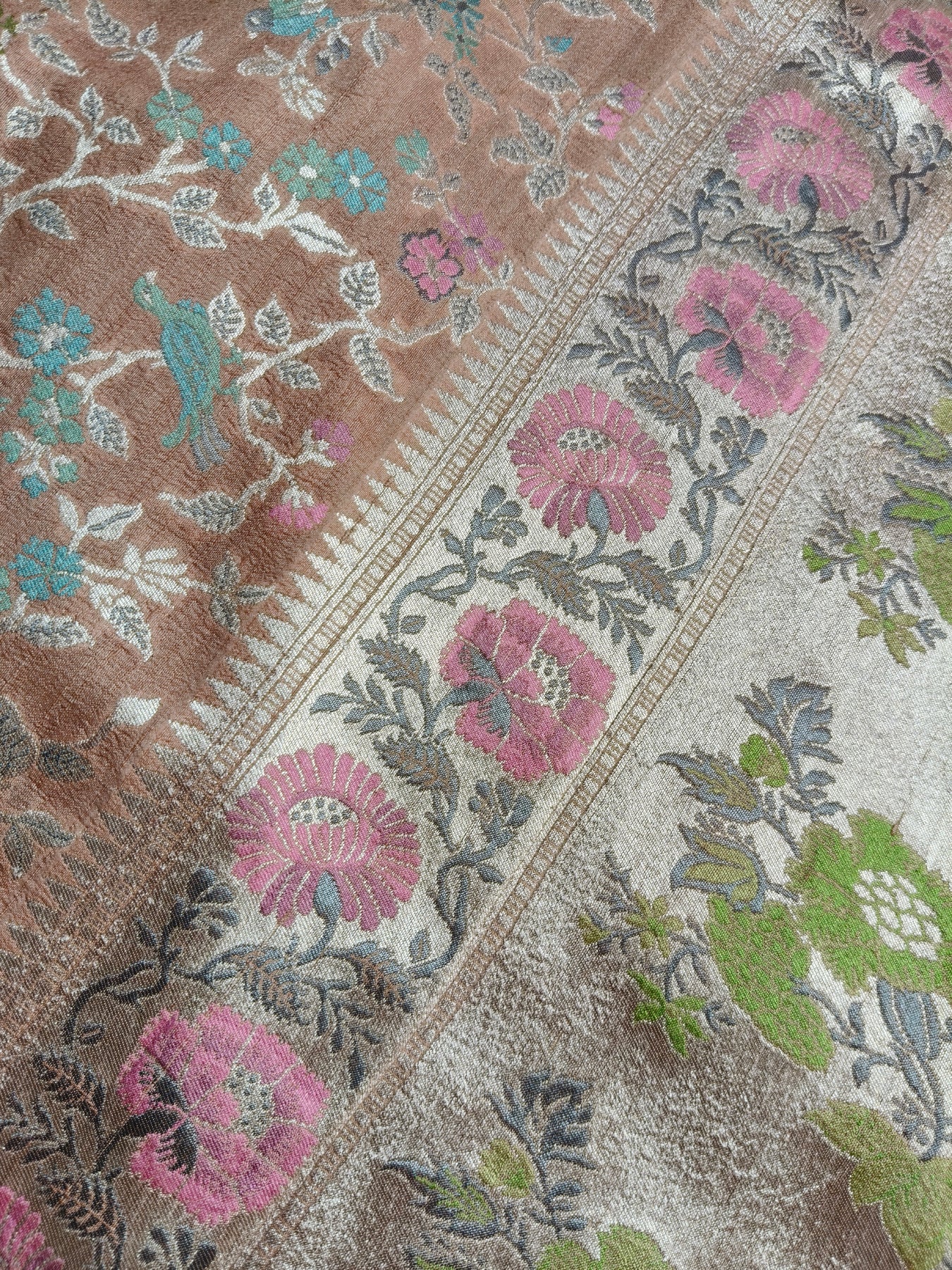 PASTEL PEACH TASSAR GEORGETTE PURE HANDLOOM BANARASI SAREE