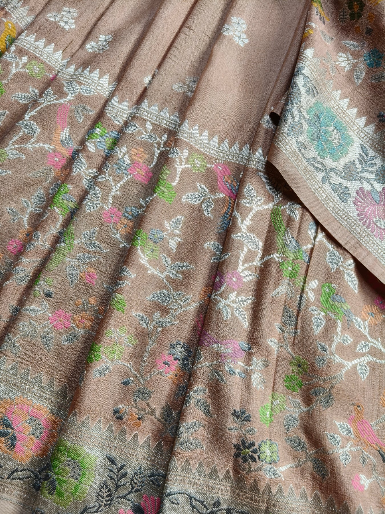 PASTEL PEACH TASSAR GEORGETTE PURE HANDLOOM BANARASI SAREE