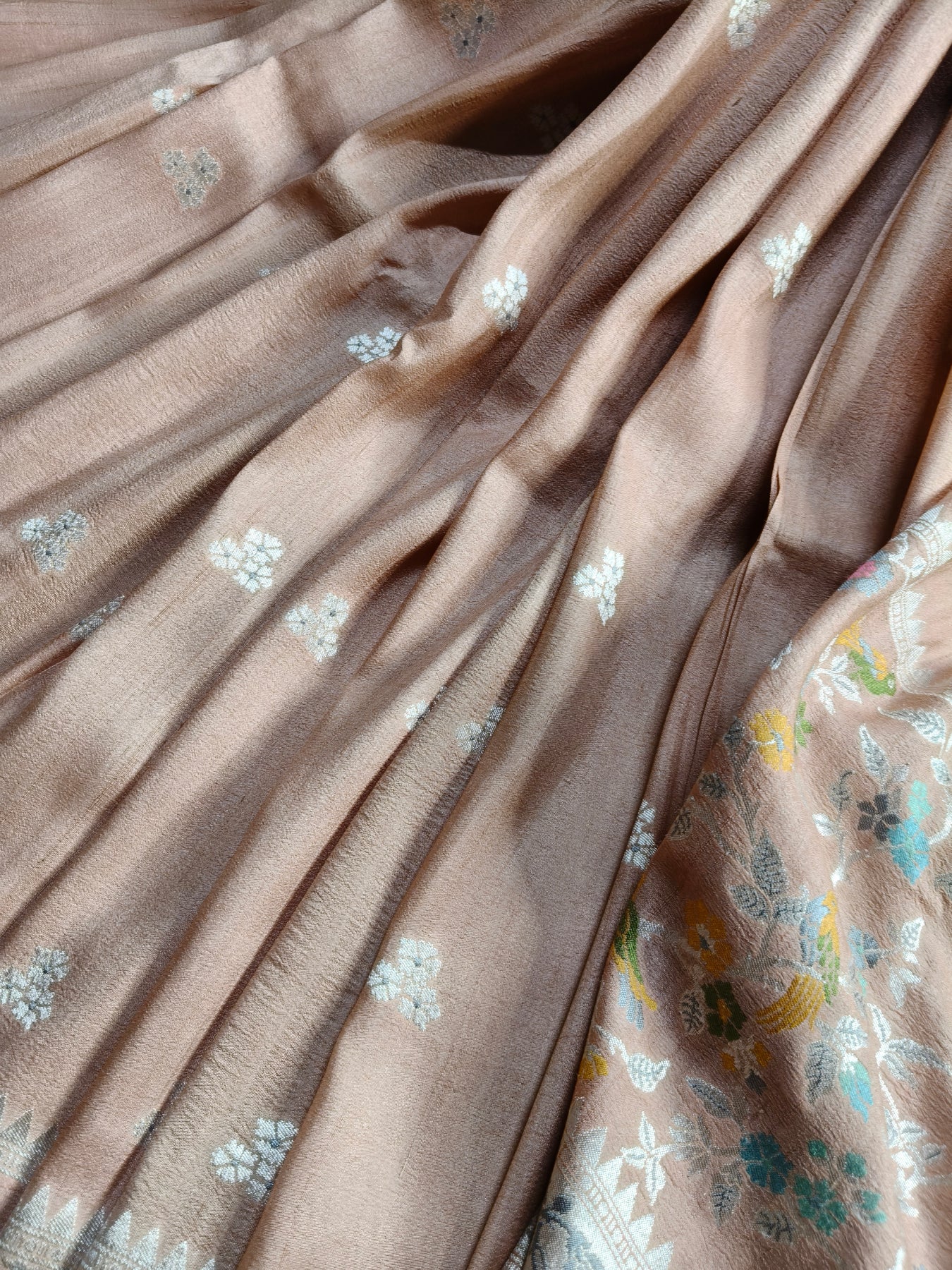 PASTEL PEACH TASSAR GEORGETTE PURE HANDLOOM BANARASI SAREE