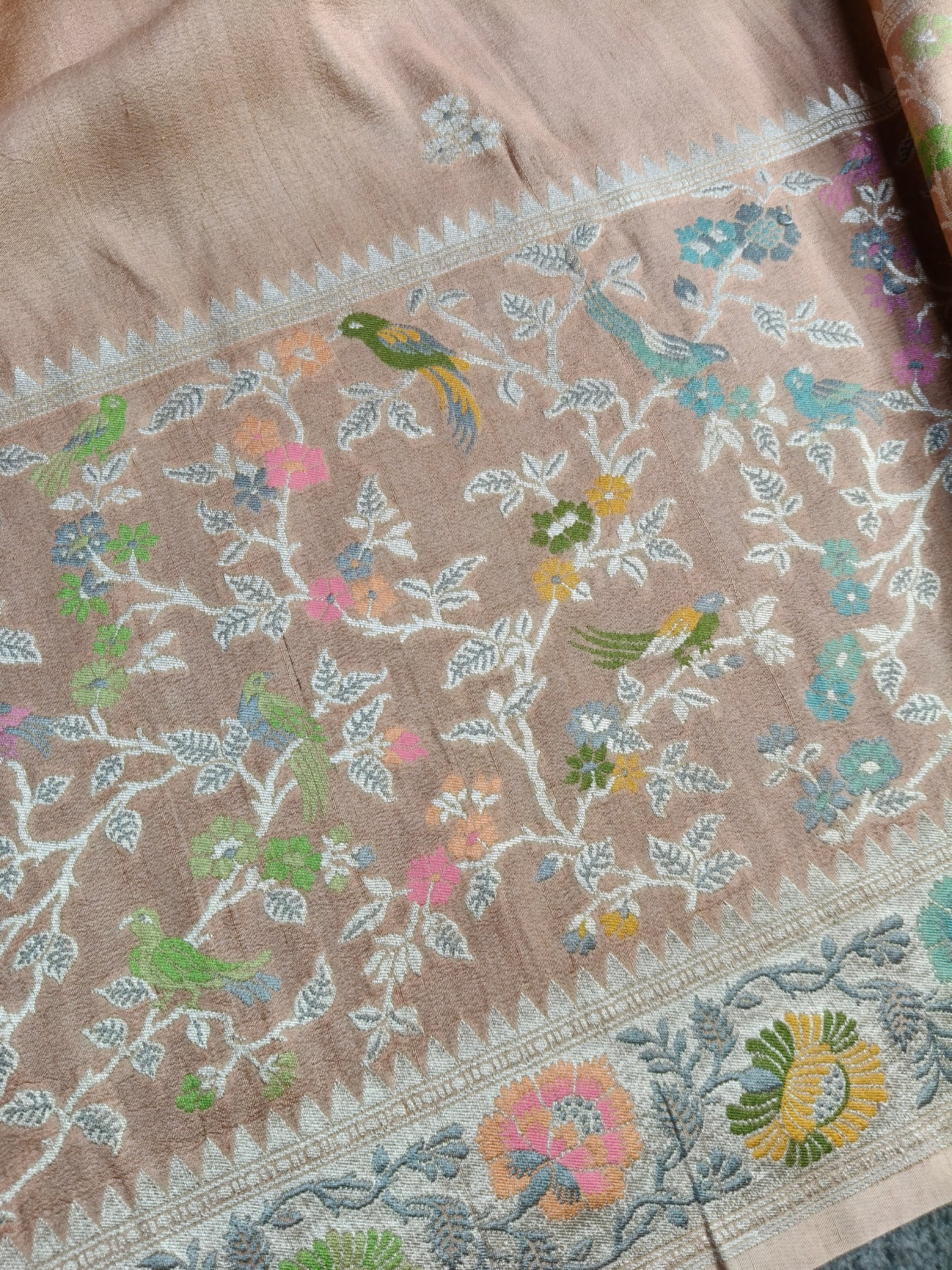 PASTEL PEACH TASSAR GEORGETTE PURE HANDLOOM BANARASI SAREE