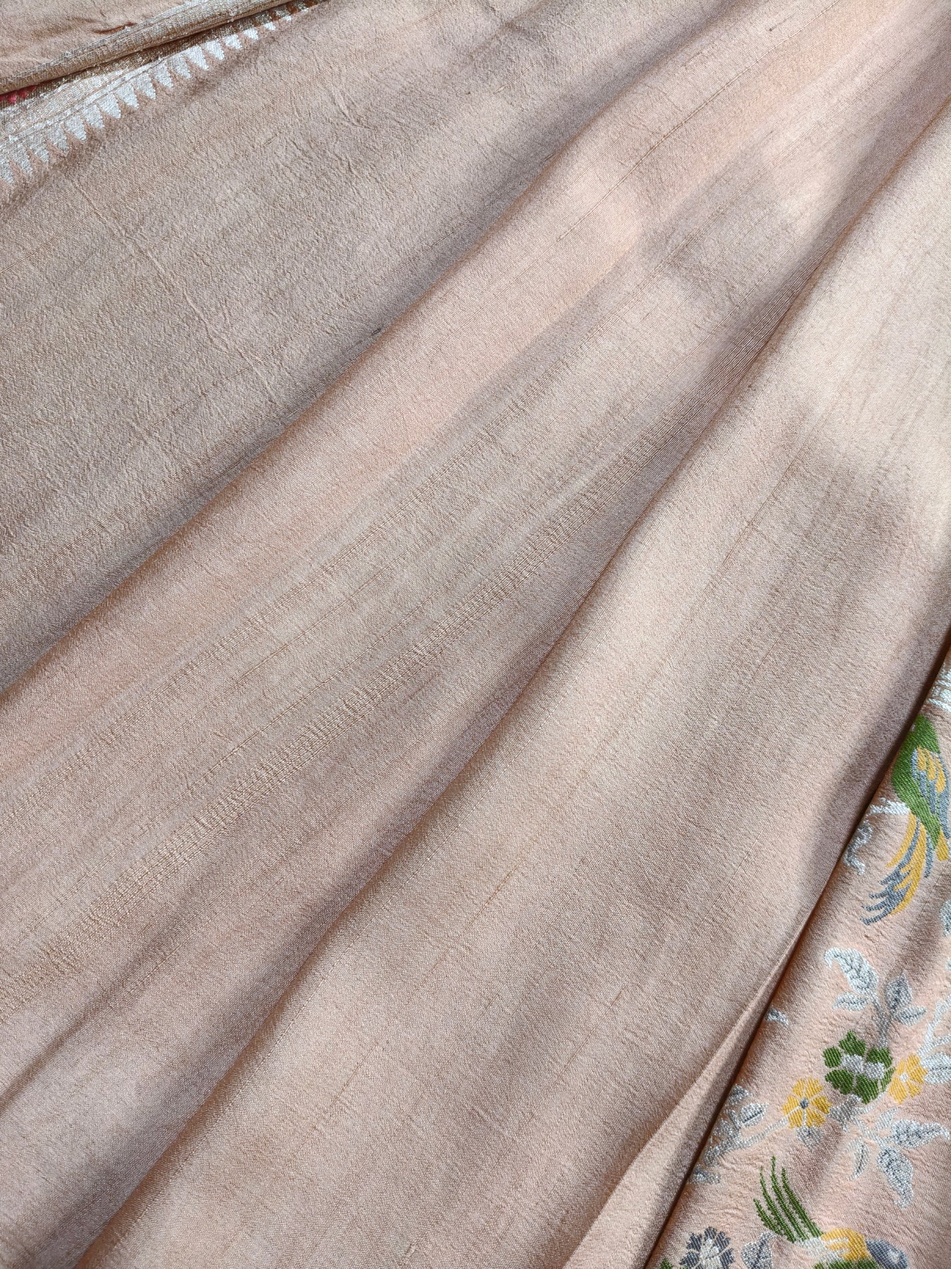 PASTEL PEACH TASSAR GEORGETTE PURE HANDLOOM BANARASI SAREE