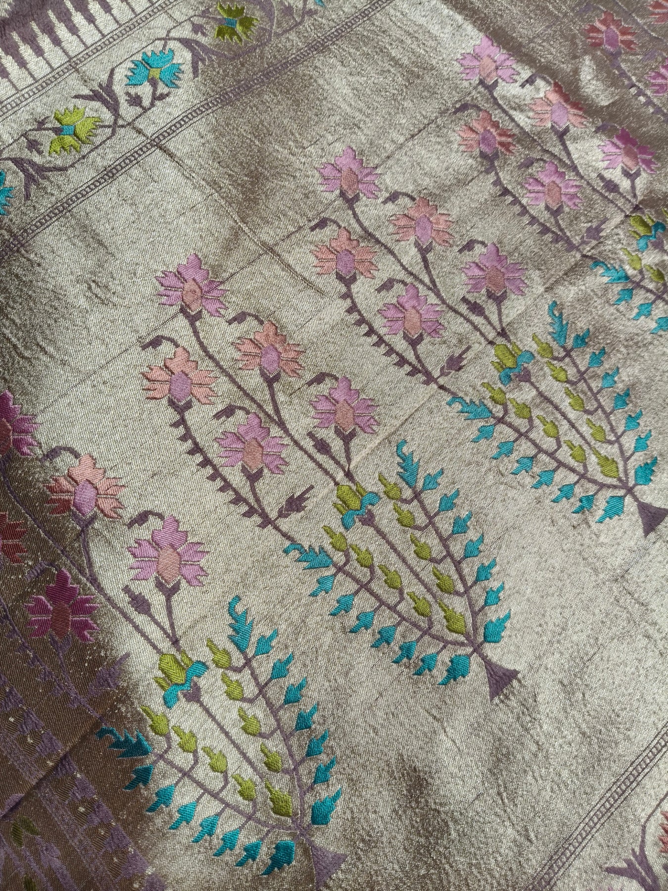 MAUVE TASSAR GEORGETTE PURE HANDLOOM BANARASI SAREE