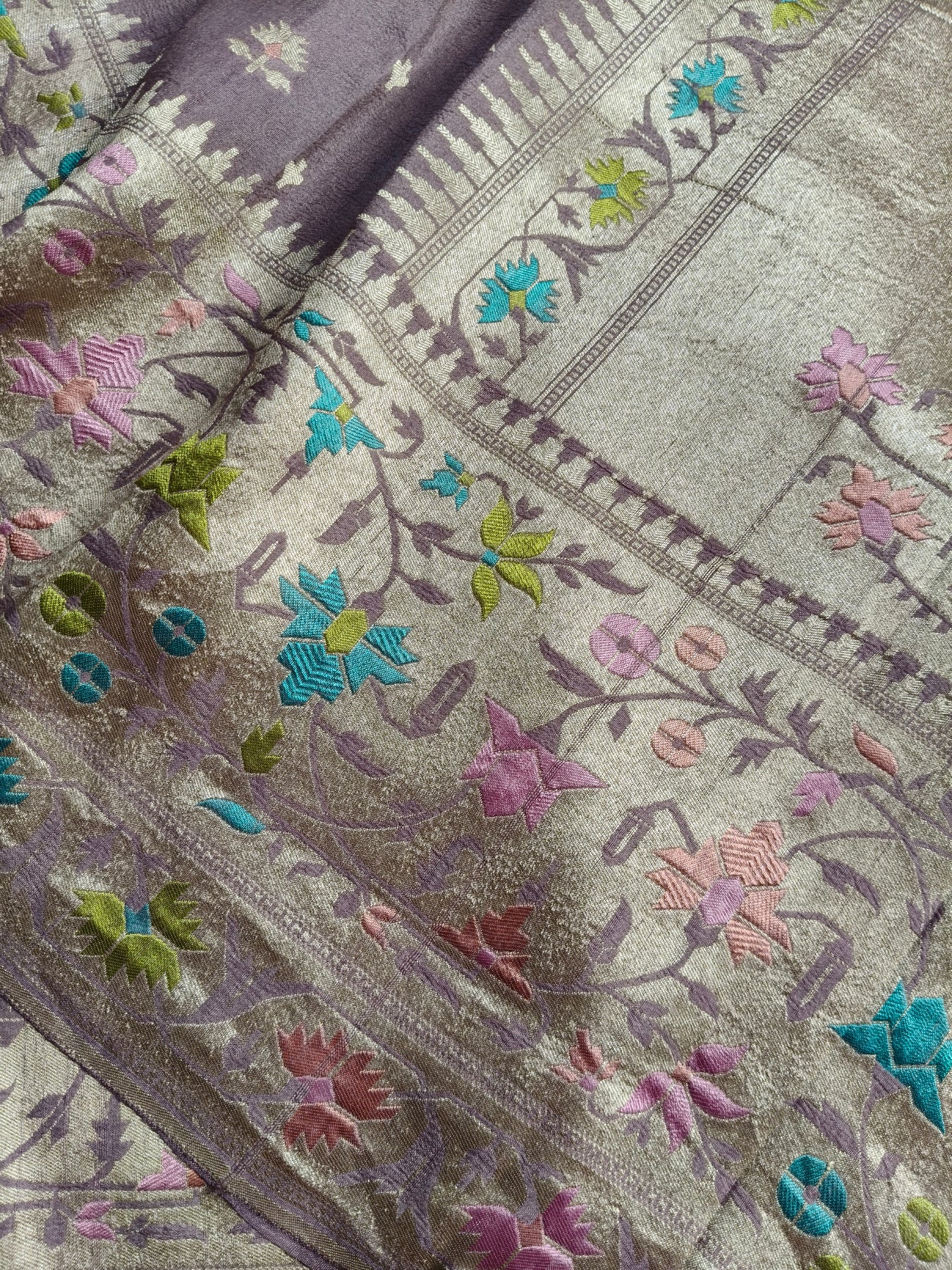 MAUVE TASSAR GEORGETTE PURE HANDLOOM BANARASI SAREE
