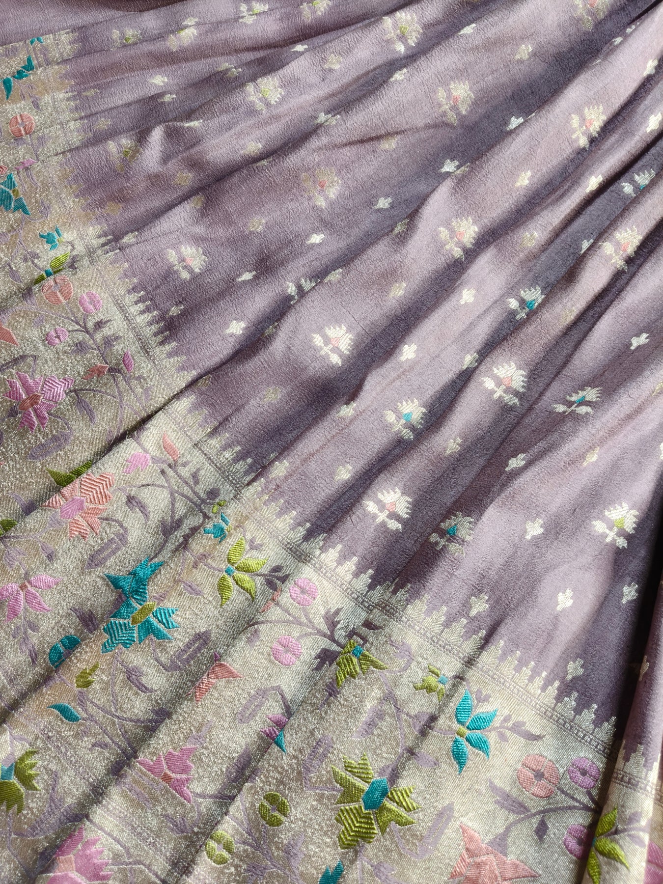 MAUVE TASSAR GEORGETTE PURE HANDLOOM BANARASI SAREE