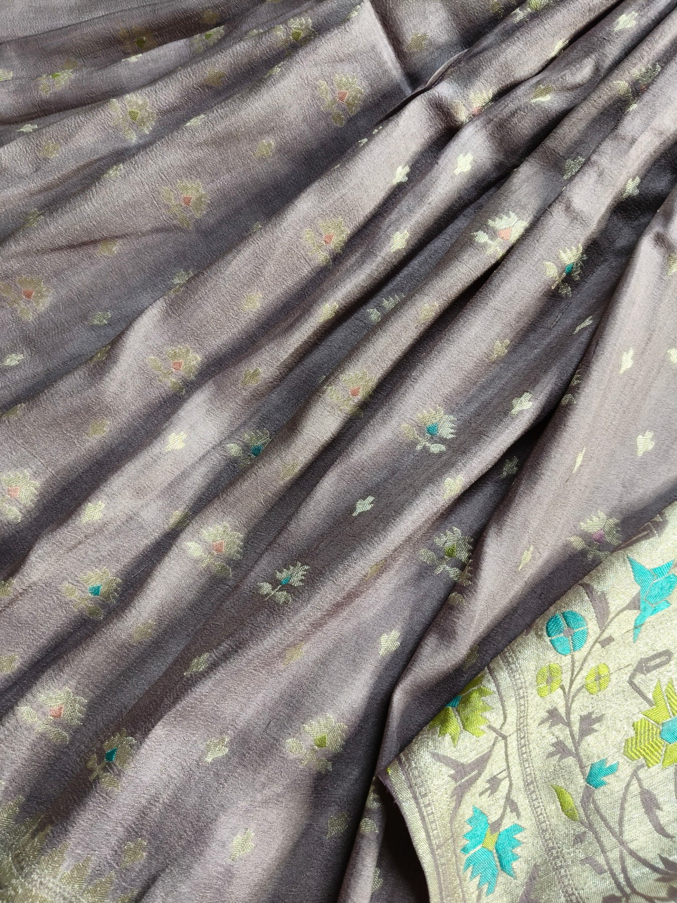 MAUVE TASSAR GEORGETTE PURE HANDLOOM BANARASI SAREE
