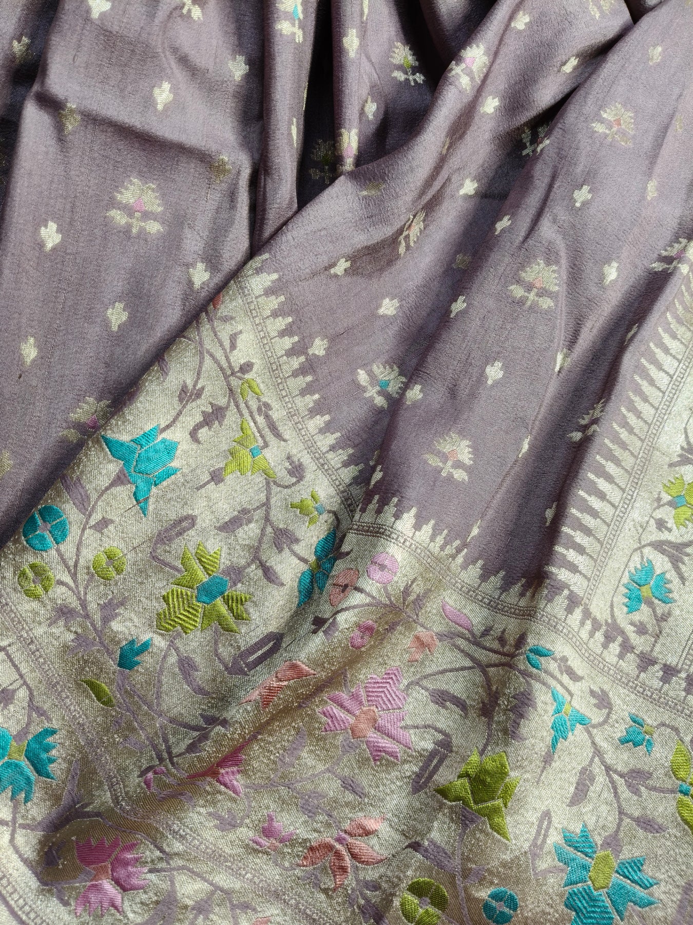 MAUVE TASSAR GEORGETTE PURE HANDLOOM BANARASI SAREE