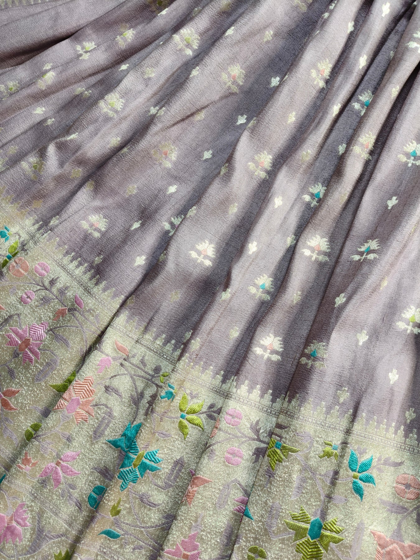 MAUVE TASSAR GEORGETTE PURE HANDLOOM BANARASI SAREE