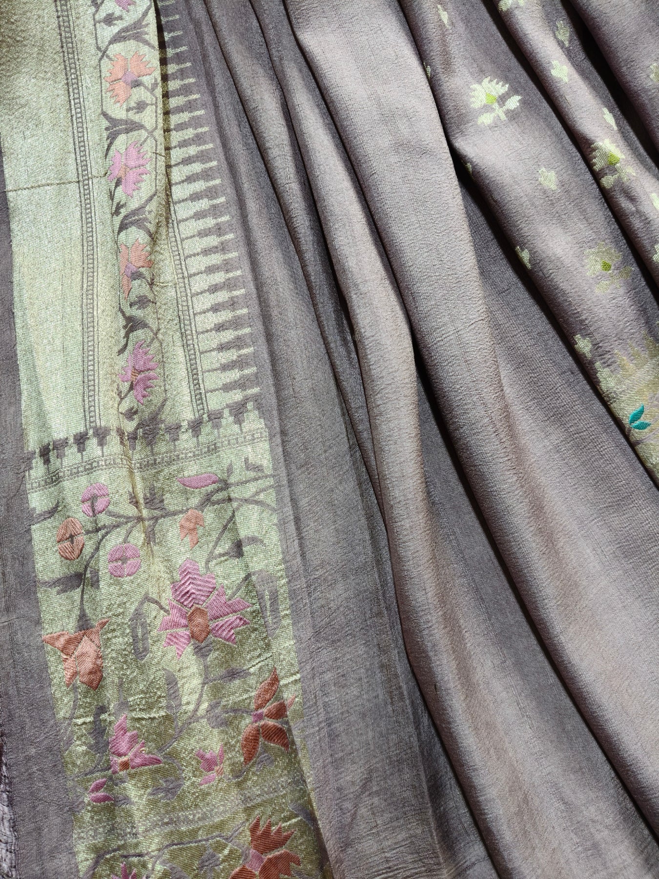 MAUVE TASSAR GEORGETTE PURE HANDLOOM BANARASI SAREE