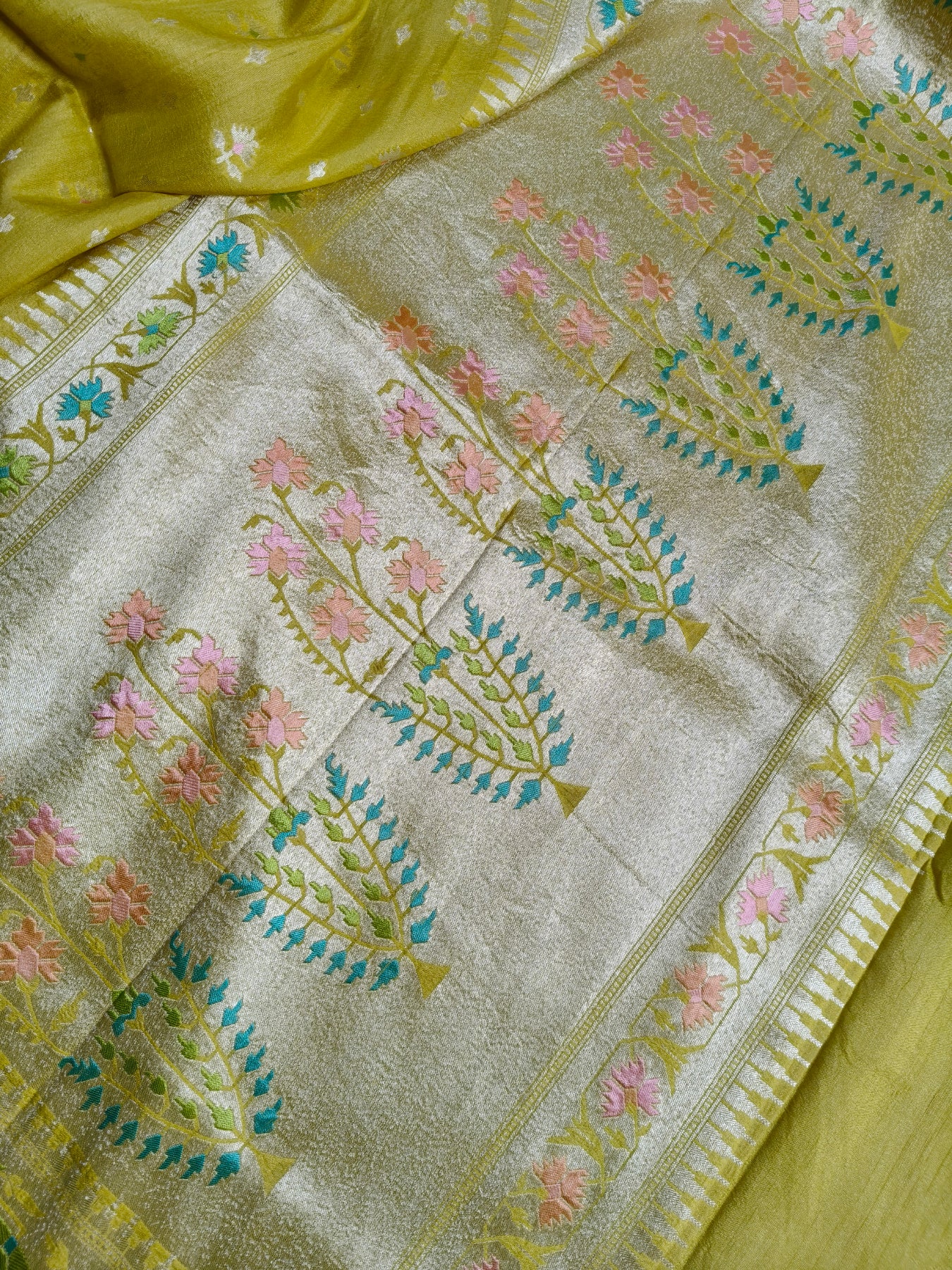 MUSTARD YELLOW TASSAR GEORGETTE PURE HANDLOOM BANARASI SAREE