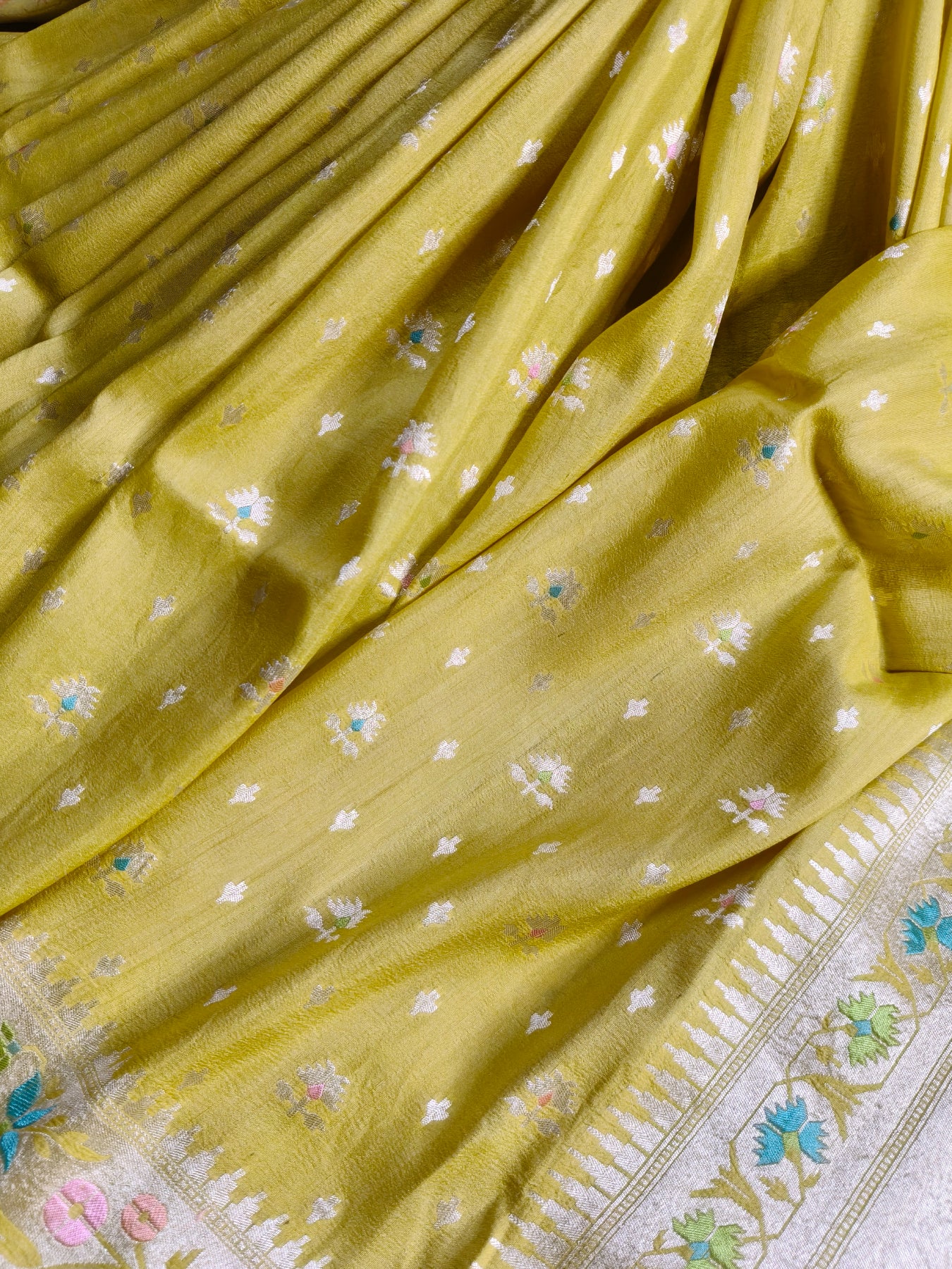 MUSTARD YELLOW TASSAR GEORGETTE PURE HANDLOOM BANARASI SAREE