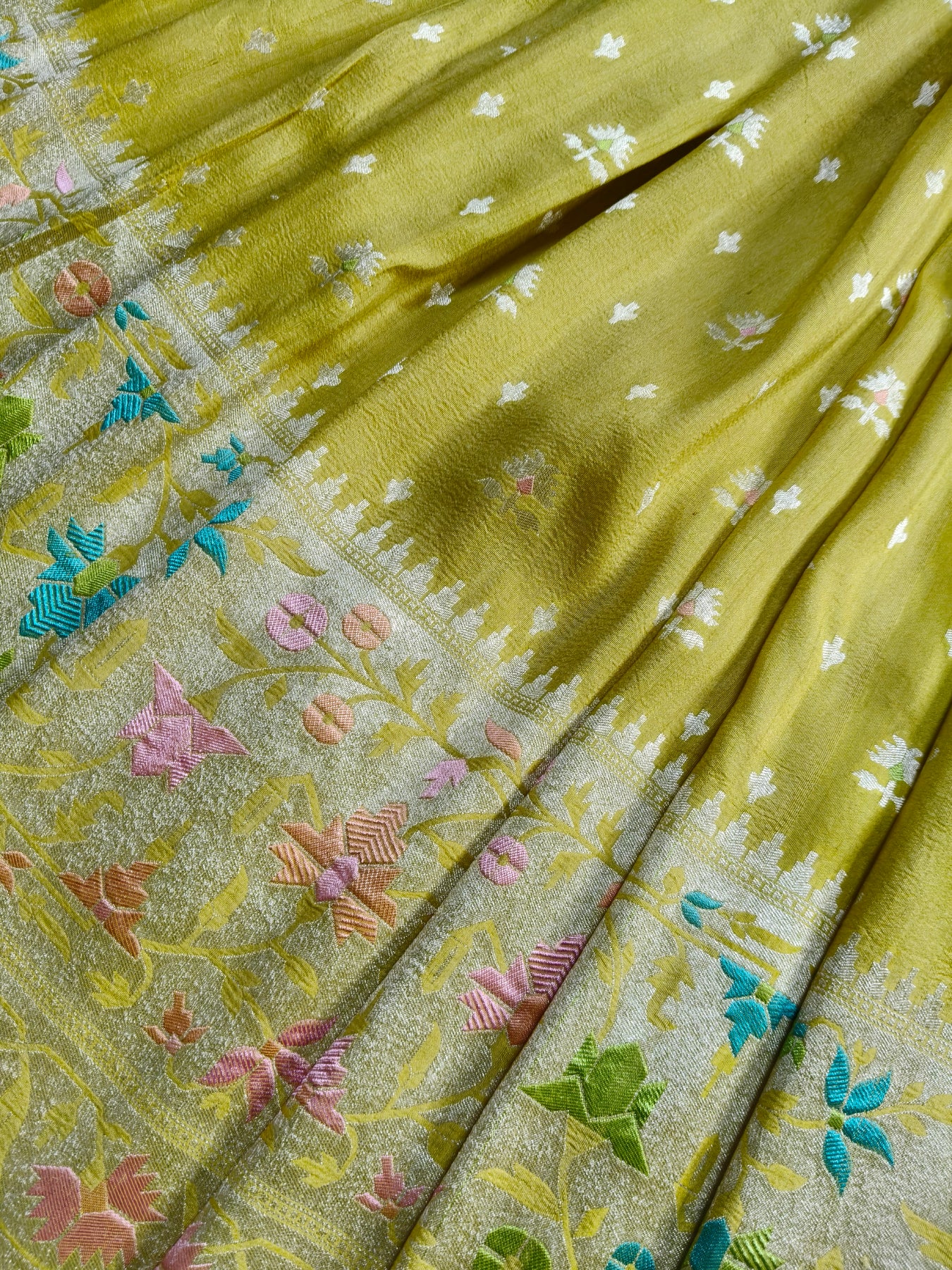 MUSTARD YELLOW TASSAR GEORGETTE PURE HANDLOOM BANARASI SAREE