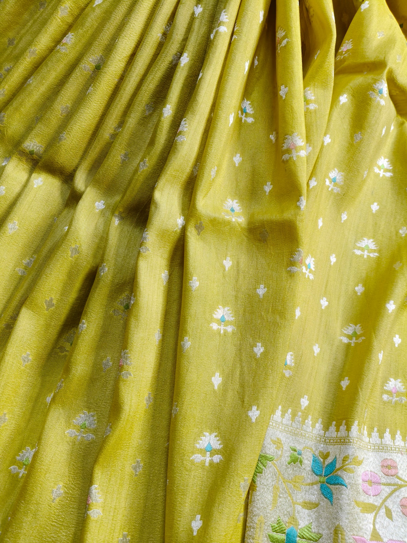 MUSTARD YELLOW TASSAR GEORGETTE PURE HANDLOOM BANARASI SAREE