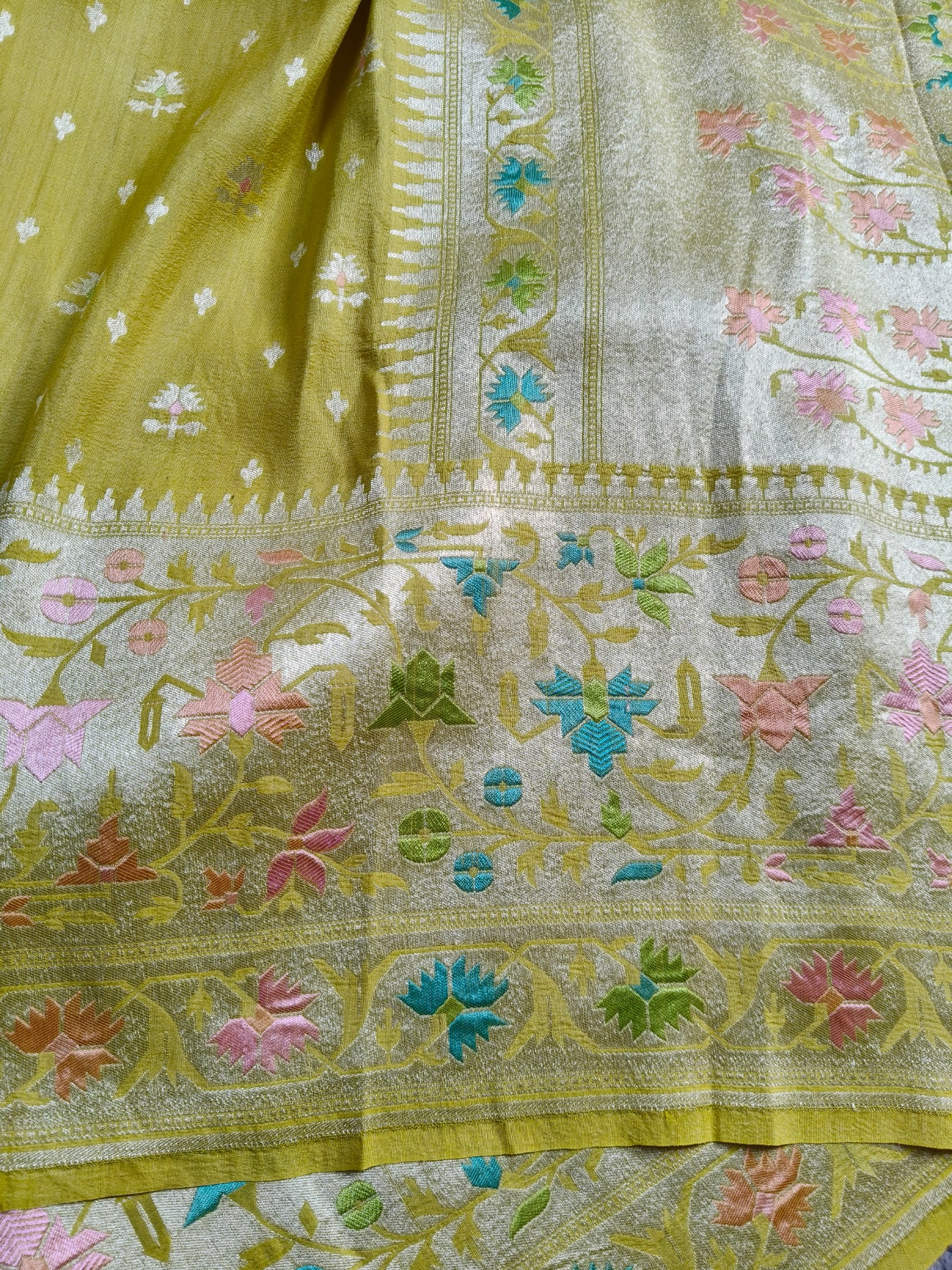 MUSTARD YELLOW TASSAR GEORGETTE PURE HANDLOOM BANARASI SAREE