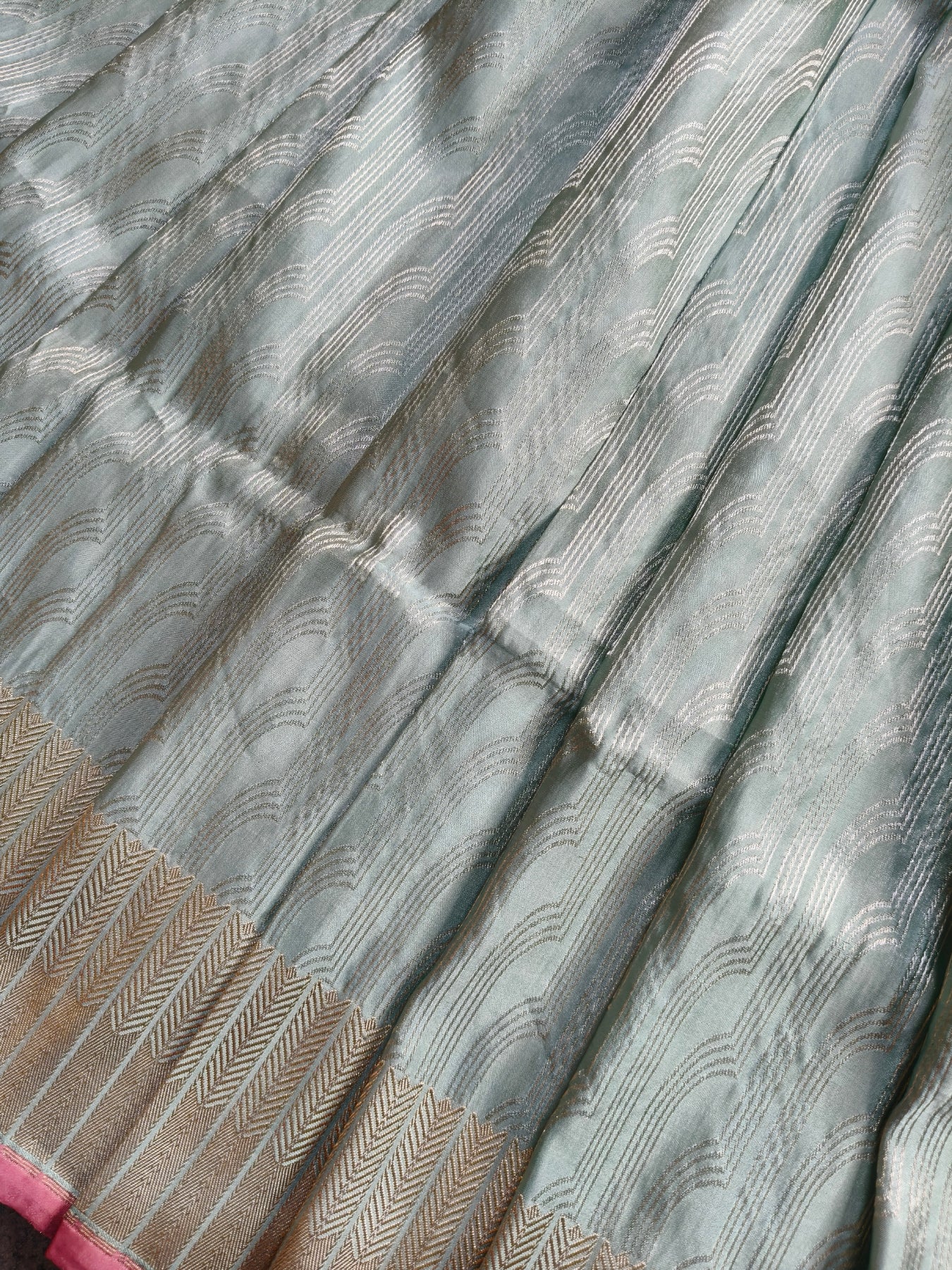 SEA BLUE SATIN SILK PURE HANDLOOM BANARASI SAREE