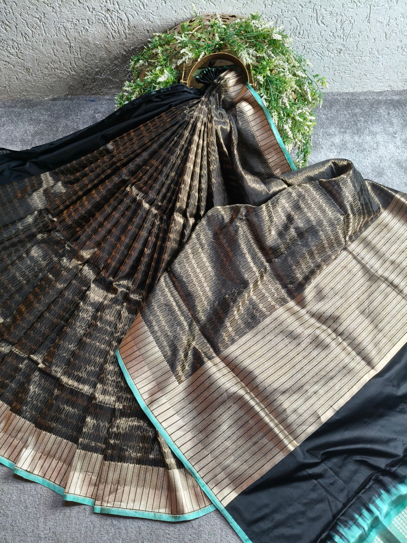 BLACK SATIN SILK PURE HANDLOOM BANARASI SAREE