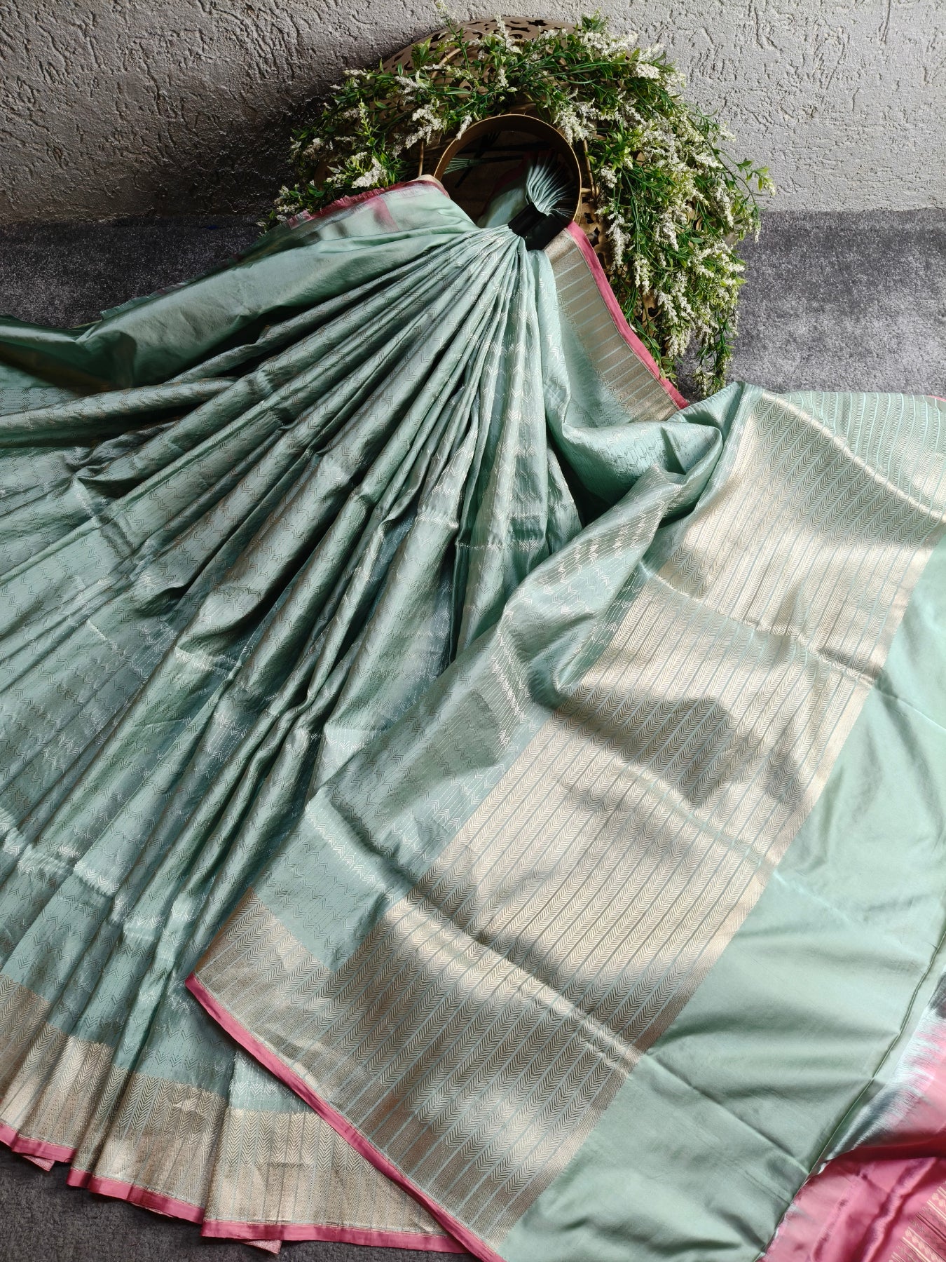 SEA BLUE SATIN SILK PURE HANDLOOM BANARASI SAREE