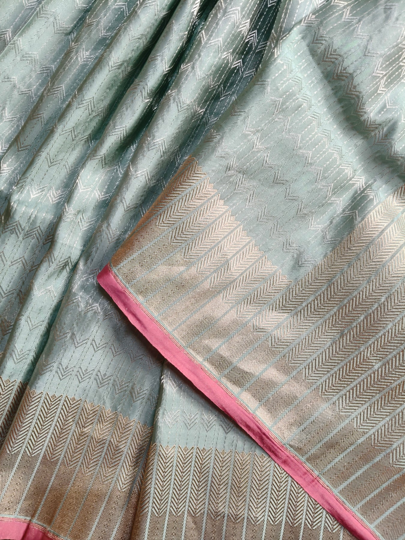 SEA BLUE SATIN SILK PURE HANDLOOM BANARASI SAREE