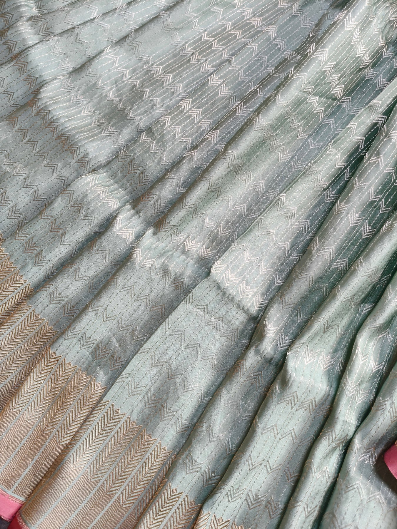 SEA BLUE SATIN SILK PURE HANDLOOM BANARASI SAREE