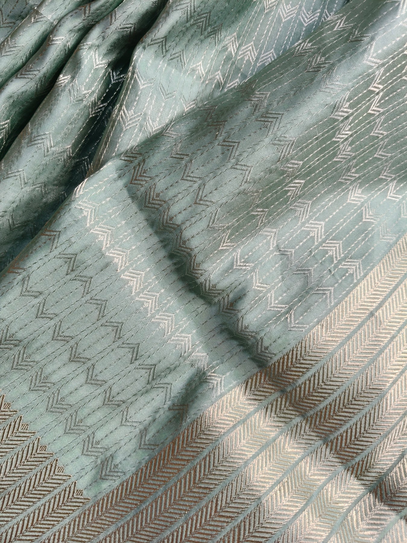 SEA BLUE SATIN SILK PURE HANDLOOM BANARASI SAREE