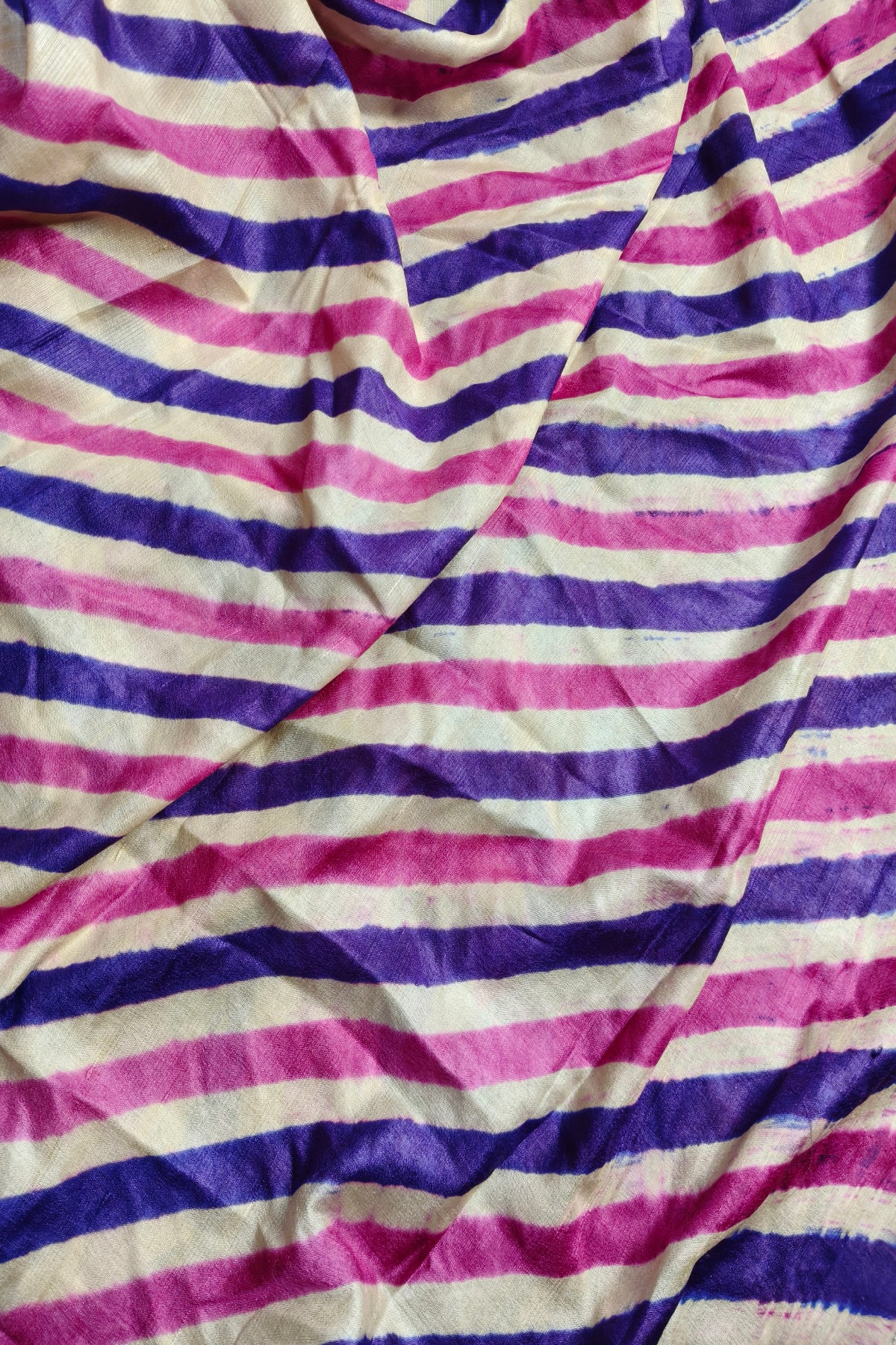WHITE PINK PURPLE TUSSAR SILK PURE HANDLOOM LEHERIYA SAREE