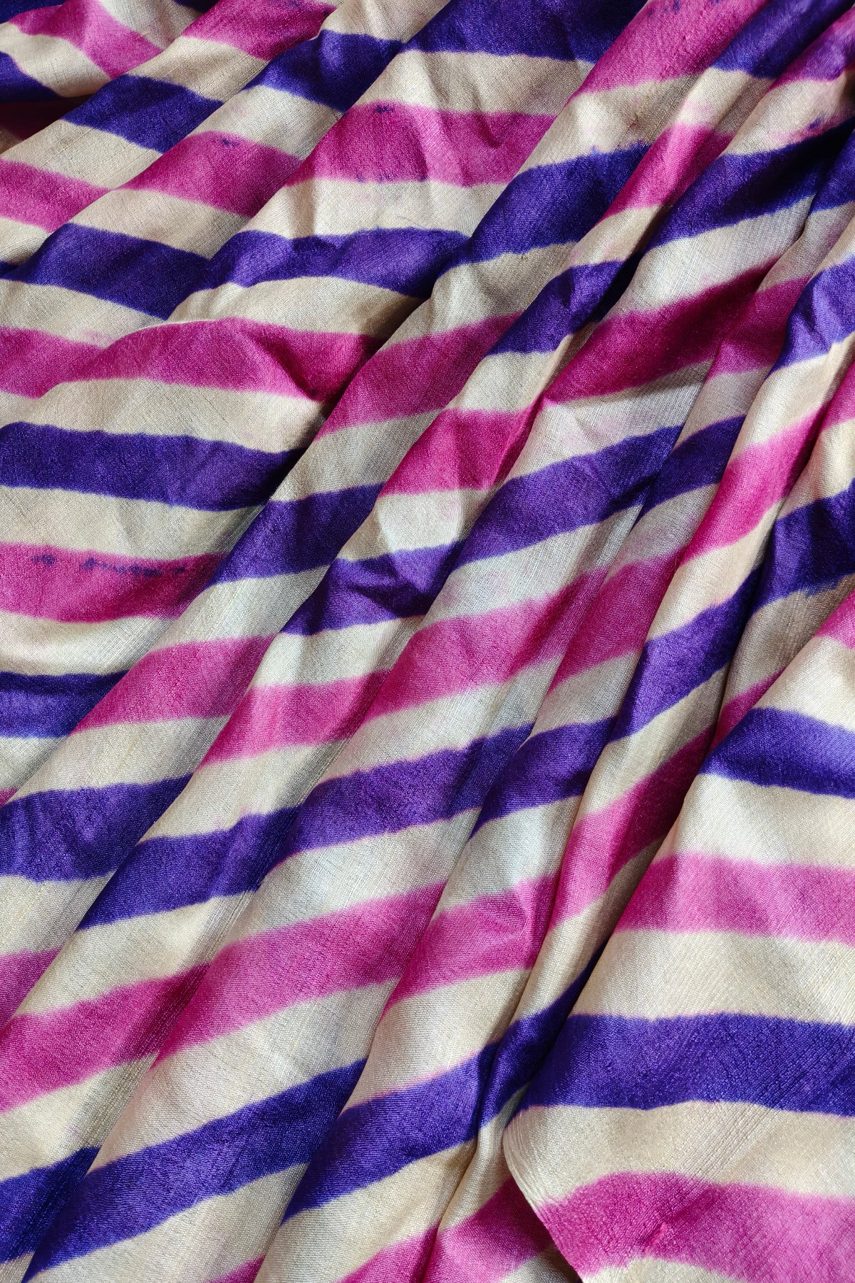 WHITE PINK PURPLE TUSSAR SILK PURE HANDLOOM LEHERIYA SAREE