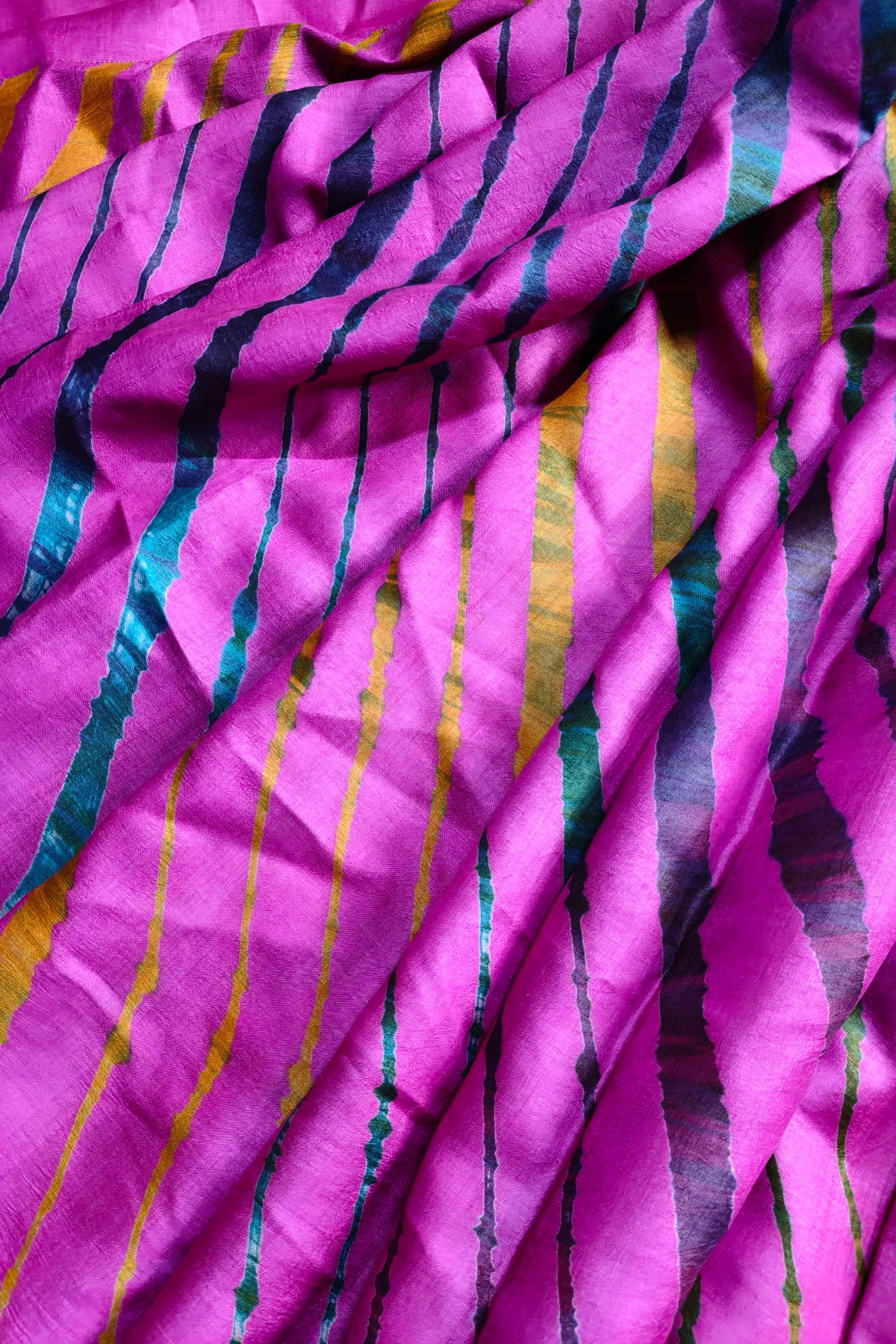 PINK PURPLE TUSSAR SILK PURE HANDLOOM LEHERIYA SAREE