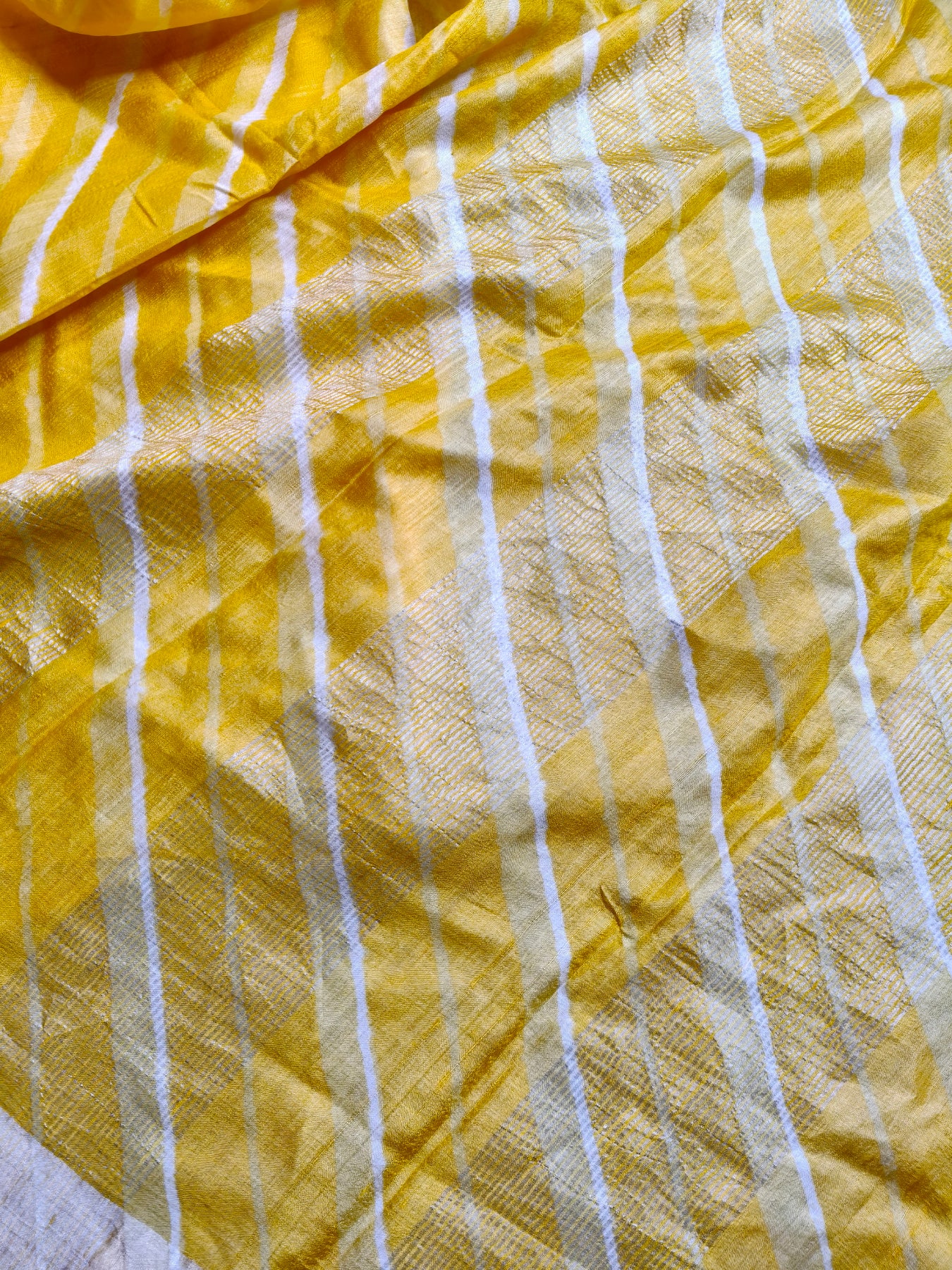 YELLOW PURPLE TUSSAR SILK PURE HANDLOOM LEHERIYA SAREE