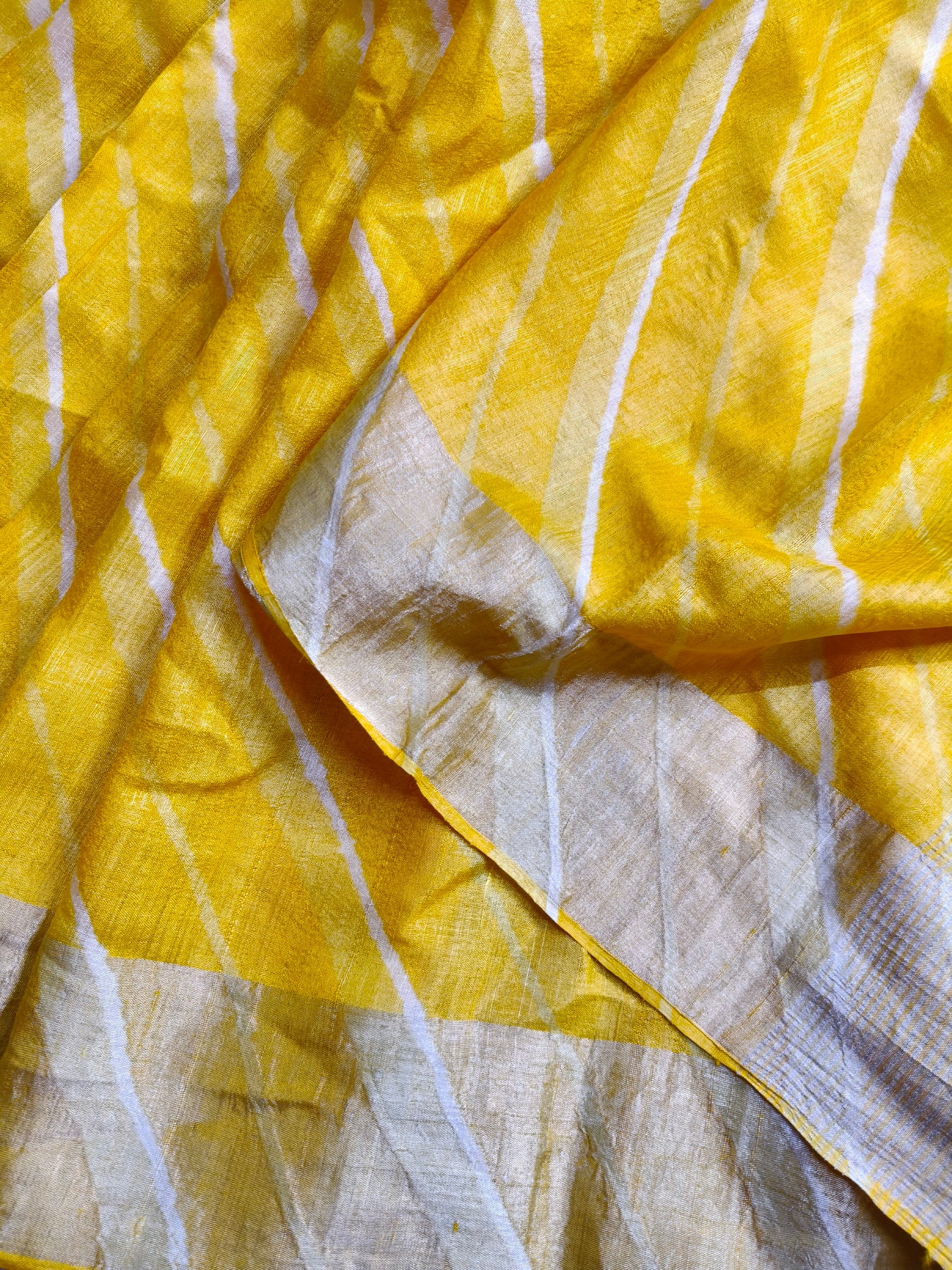 YELLOW PURPLE TUSSAR SILK PURE HANDLOOM LEHERIYA SAREE