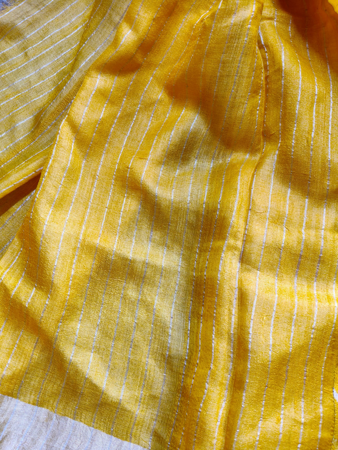 YELLOW PURPLE TUSSAR SILK PURE HANDLOOM LEHERIYA SAREE