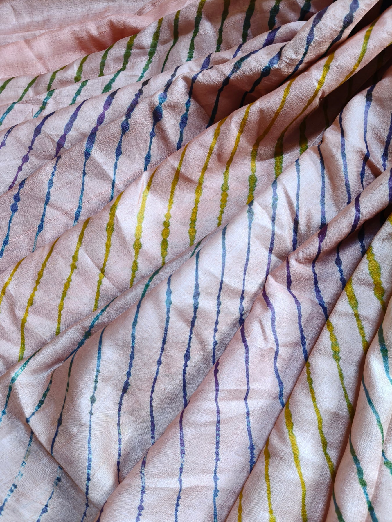PEACH TUSSAR SILK PURE HANDLOOM LEHERIYA SAREE
