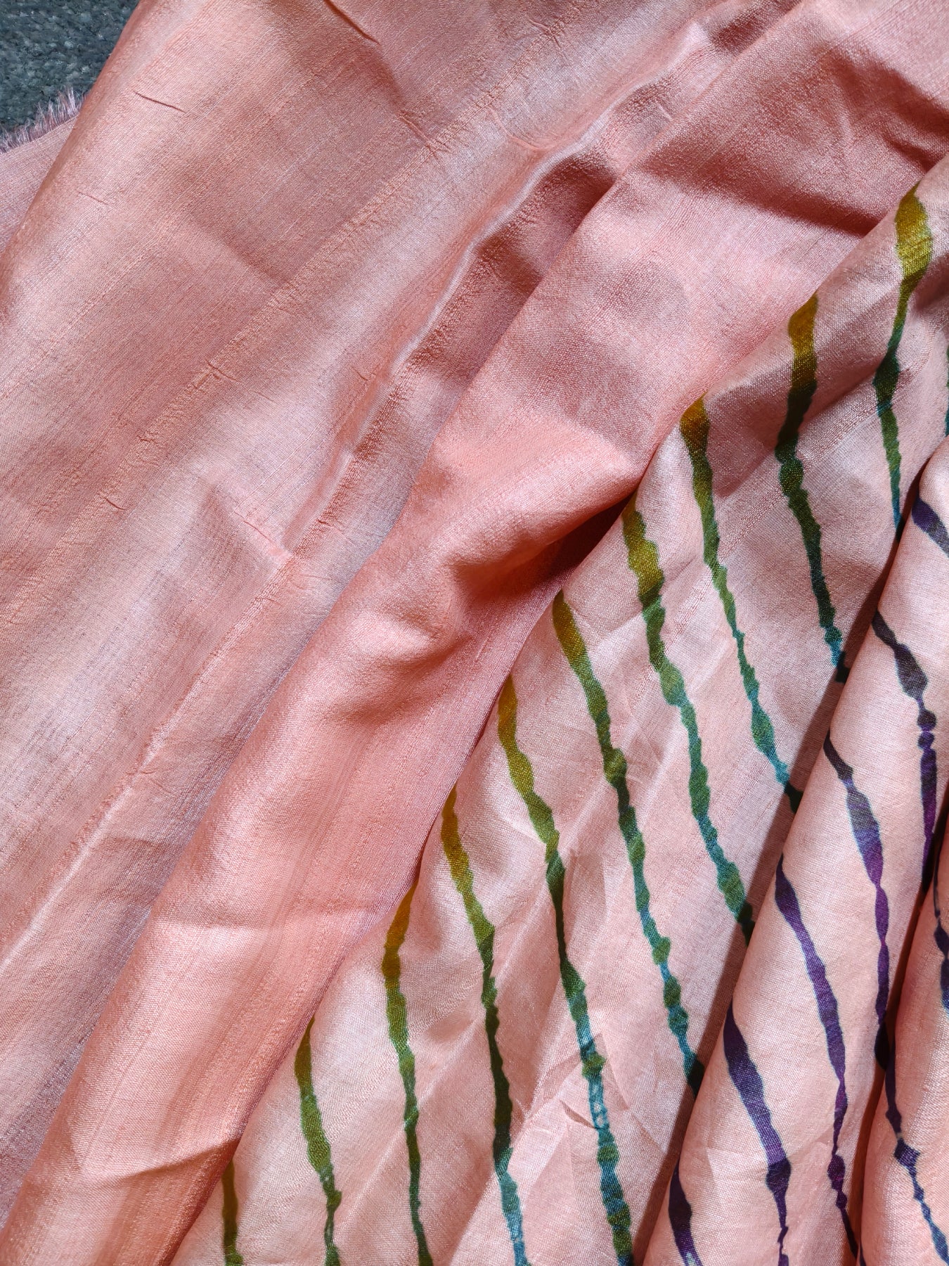 PEACH TUSSAR SILK PURE HANDLOOM LEHERIYA SAREE