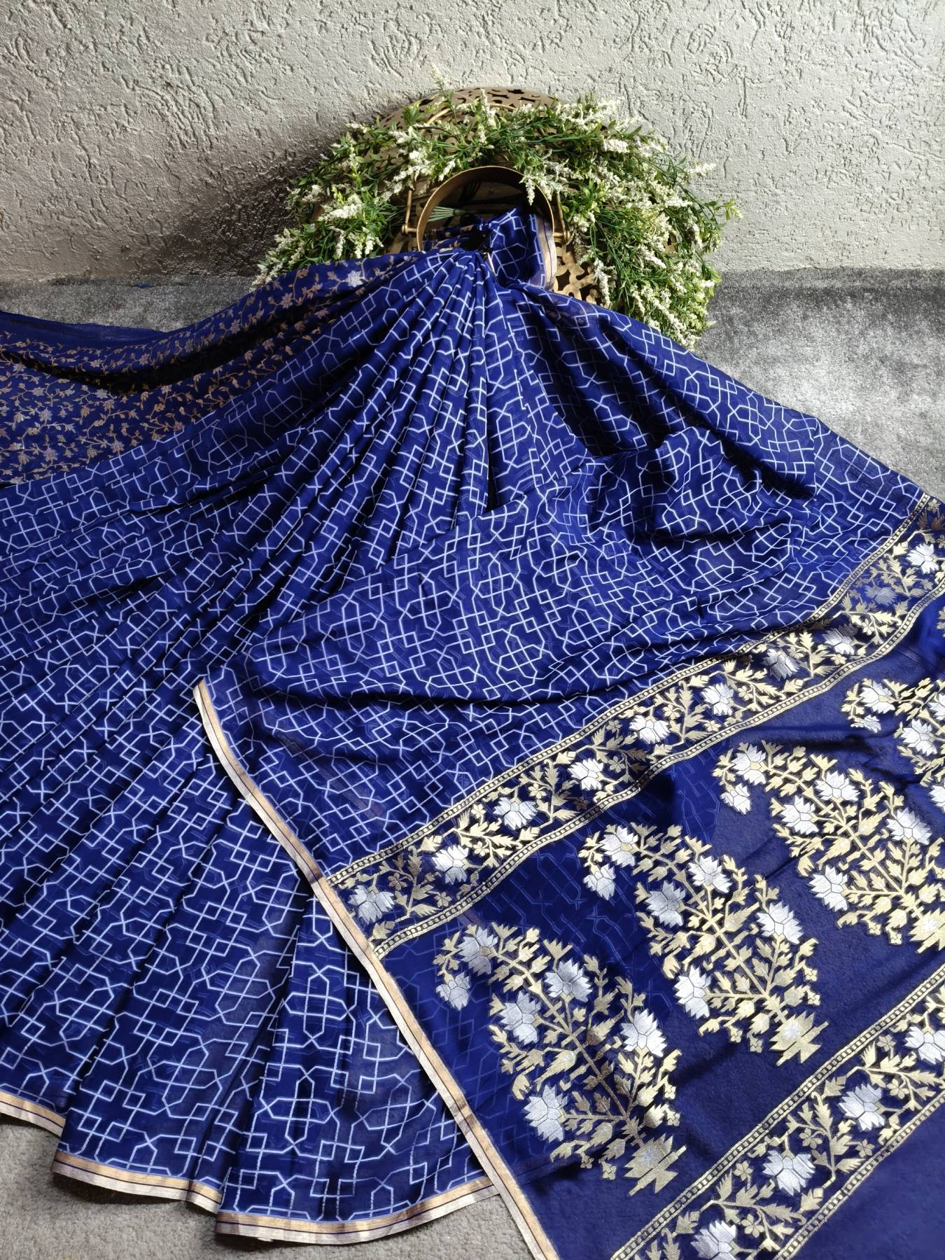 BLUE CHIFFON PURE HANDLOOM BANARASI SAREE