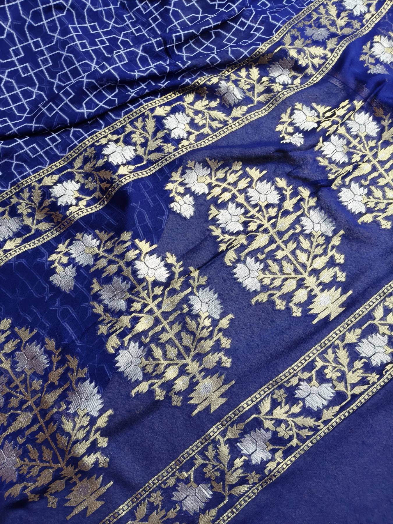BLUE CHIFFON PURE HANDLOOM BANARASI SAREE