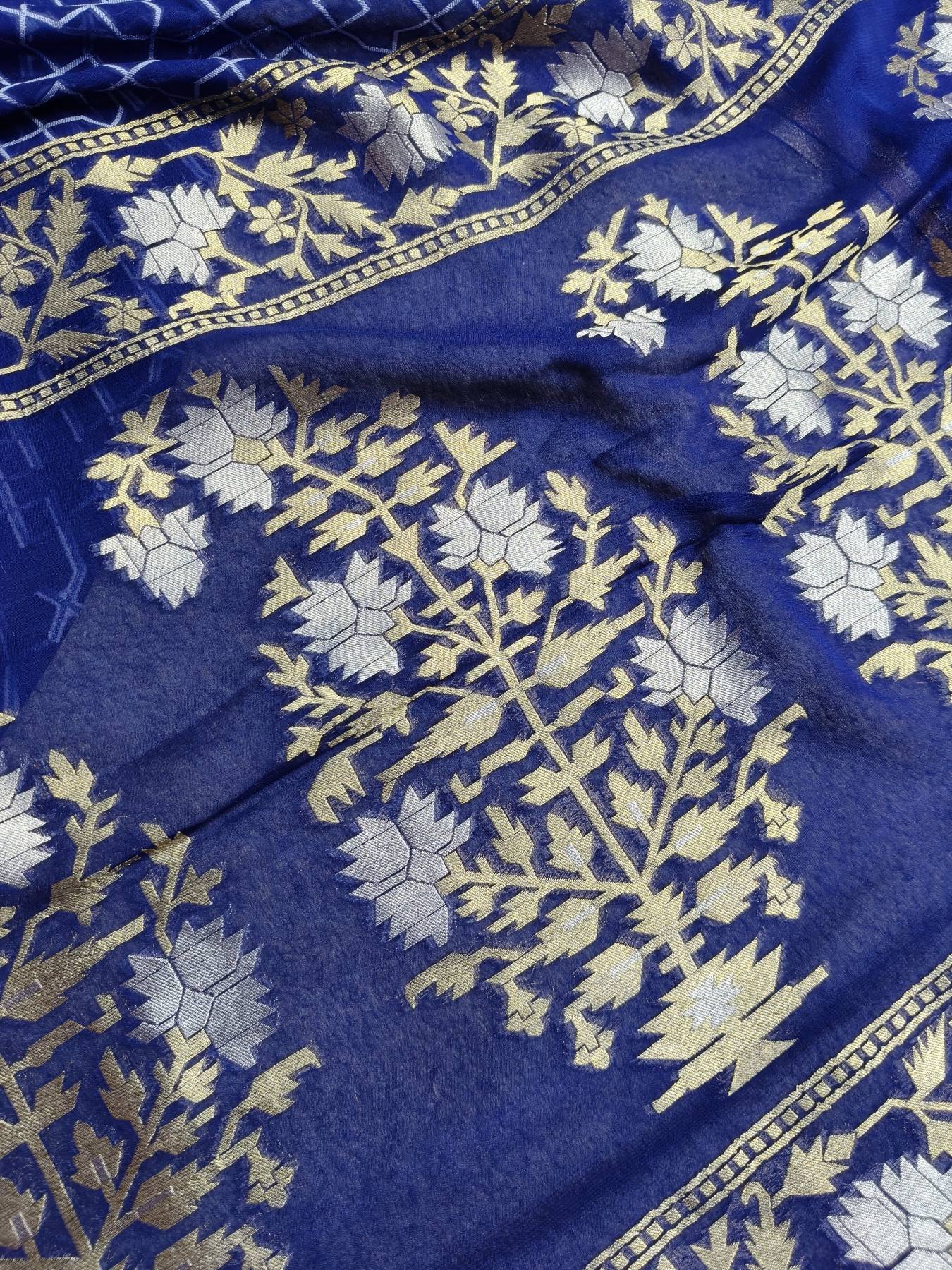 BLUE CHIFFON PURE HANDLOOM BANARASI SAREE