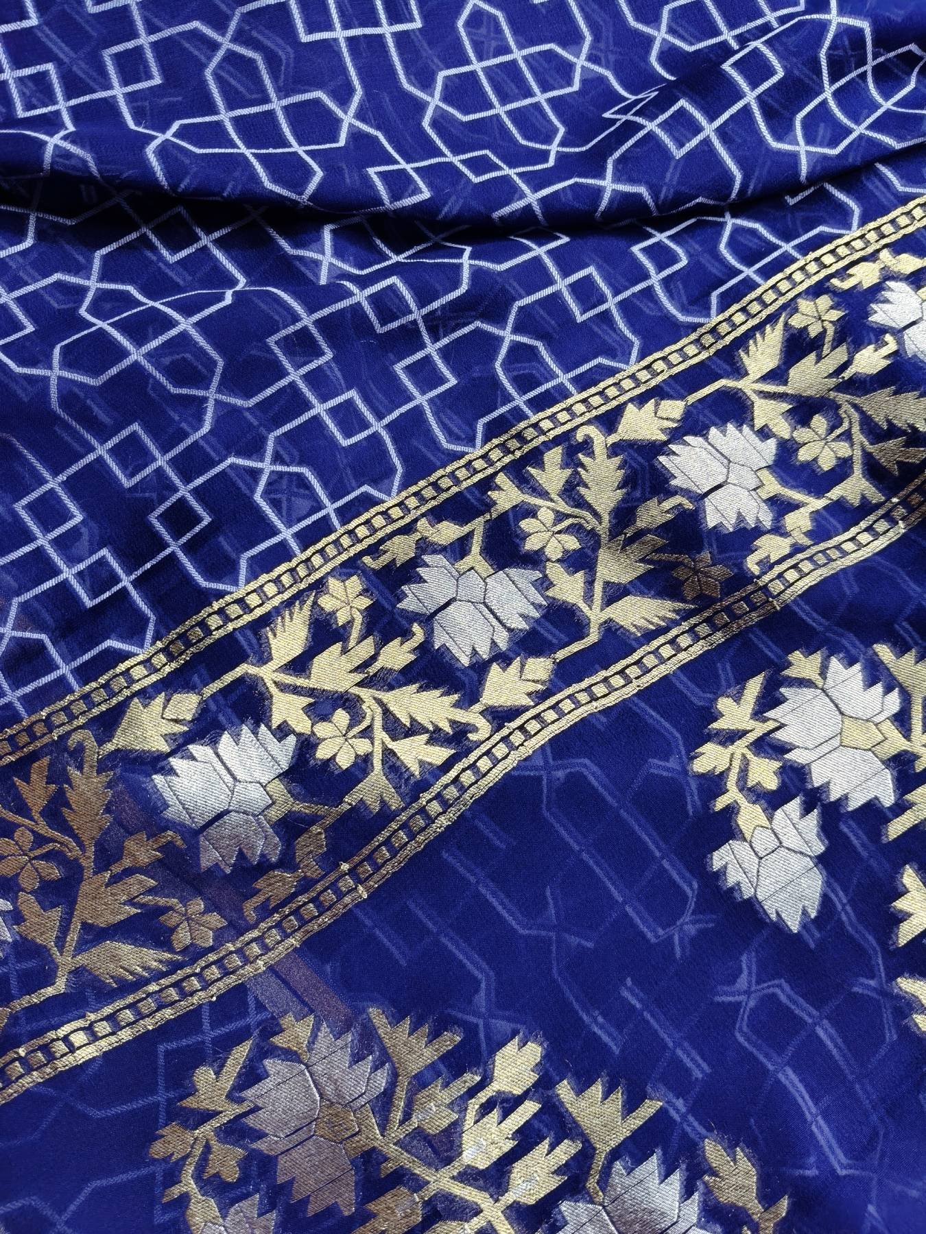 BLUE CHIFFON PURE HANDLOOM BANARASI SAREE