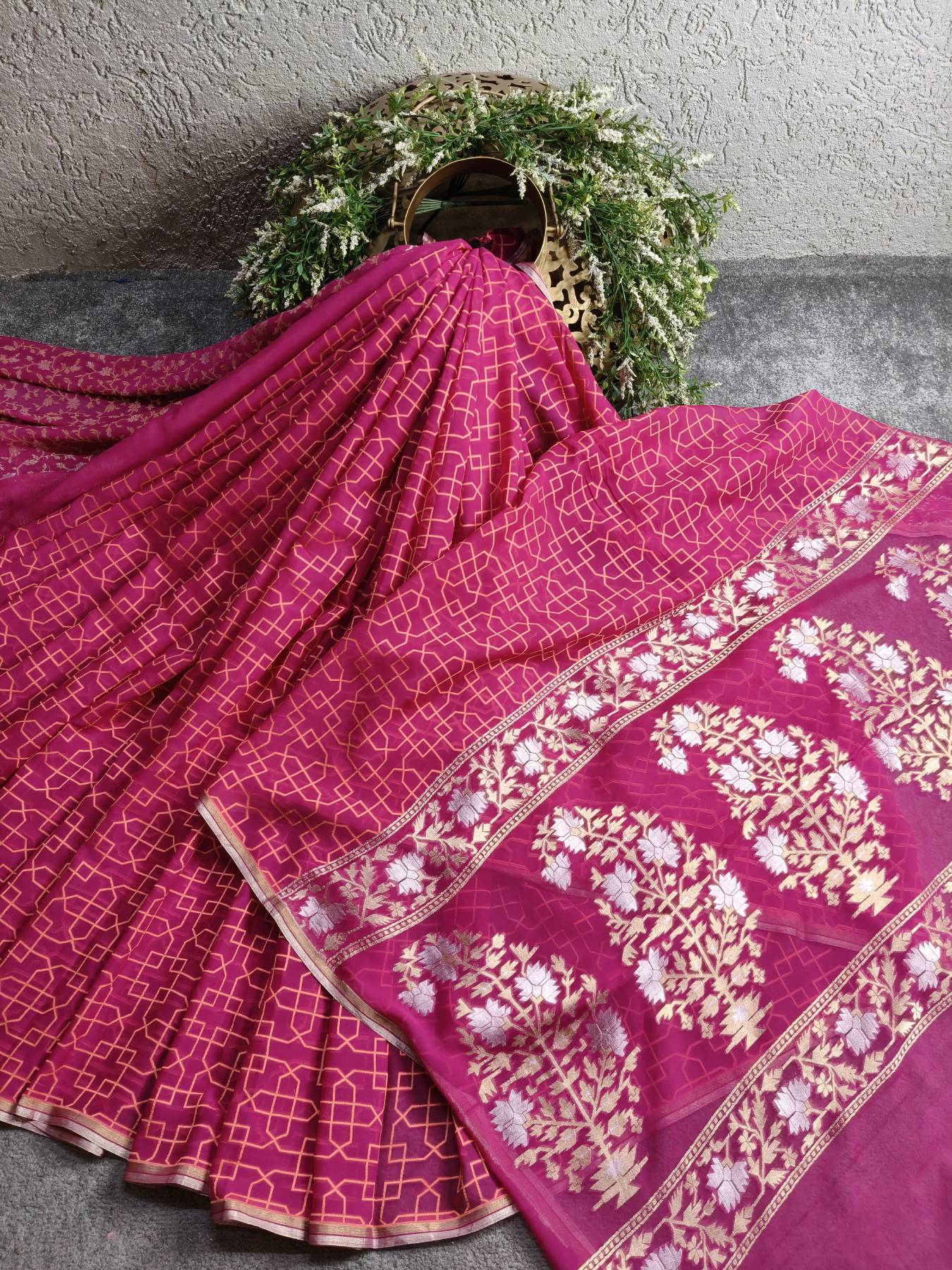 PINK CHIFFON PURE HANDLOOM BANARASI SAREE