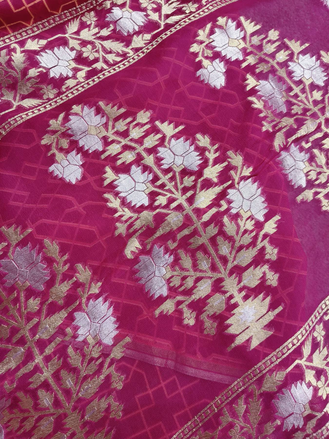 PINK CHIFFON PURE HANDLOOM BANARASI SAREE