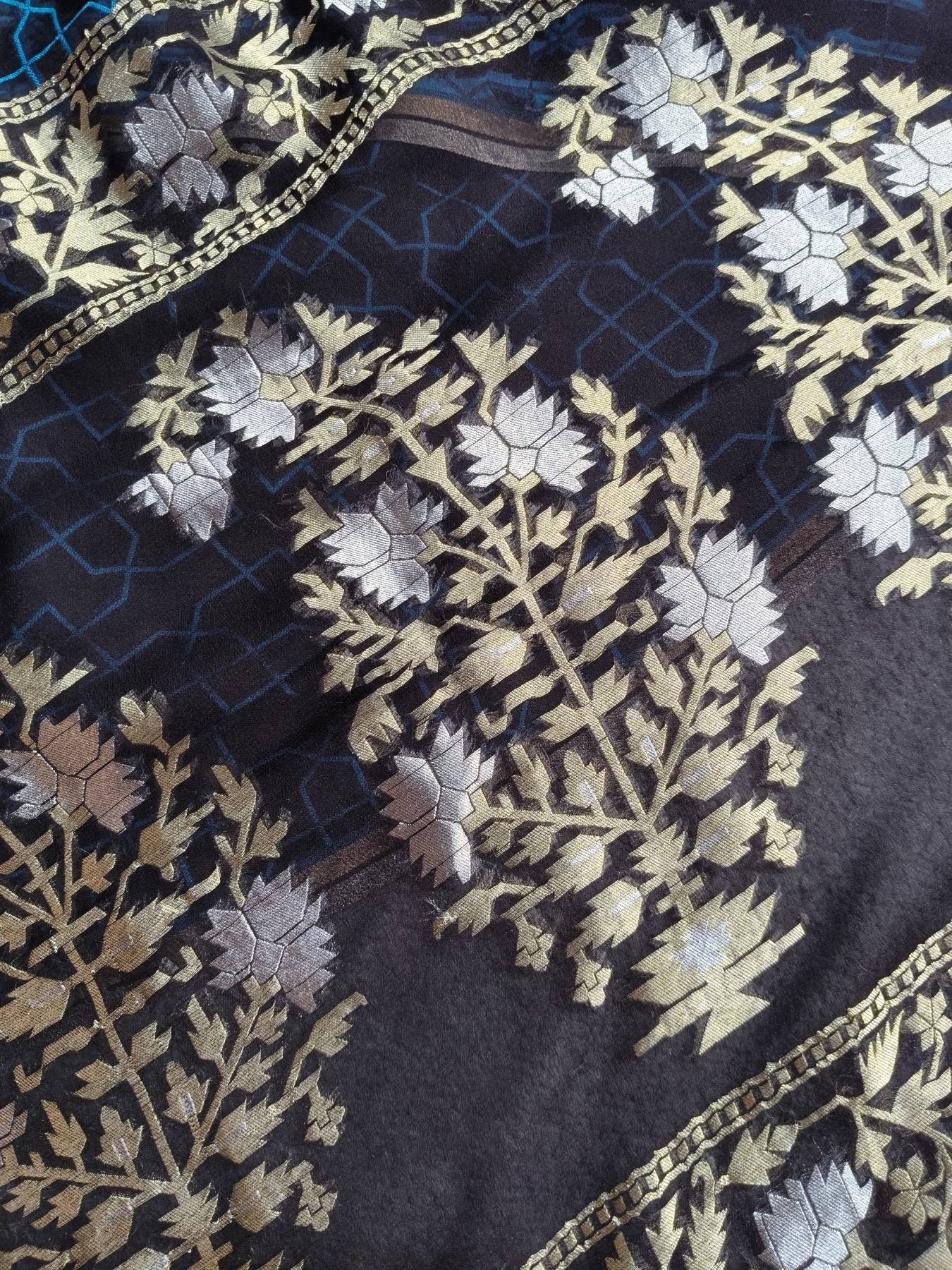 BLACK BLUE CHIFFIN PURE HANDLOOM BANARASI SAREE