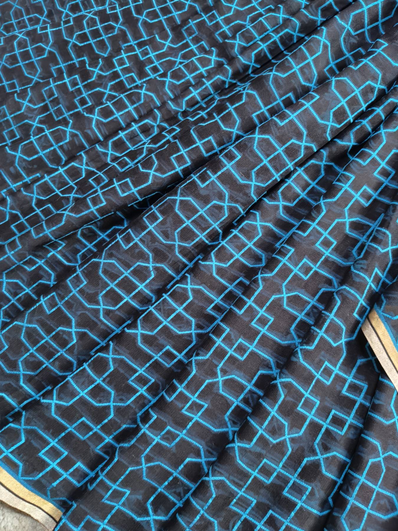 BLACK BLUE CHIFFIN PURE HANDLOOM BANARASI SAREE