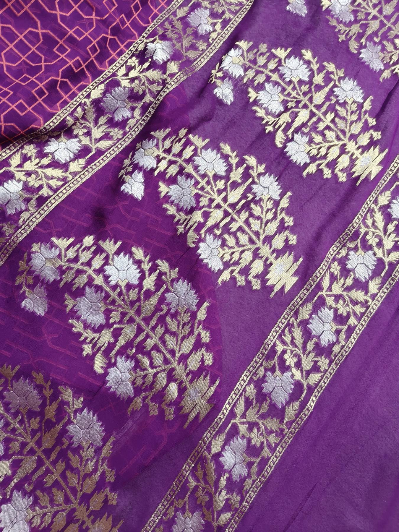 PURPLE CHIFFON PURE HANDLOOM BANARASI SAREE