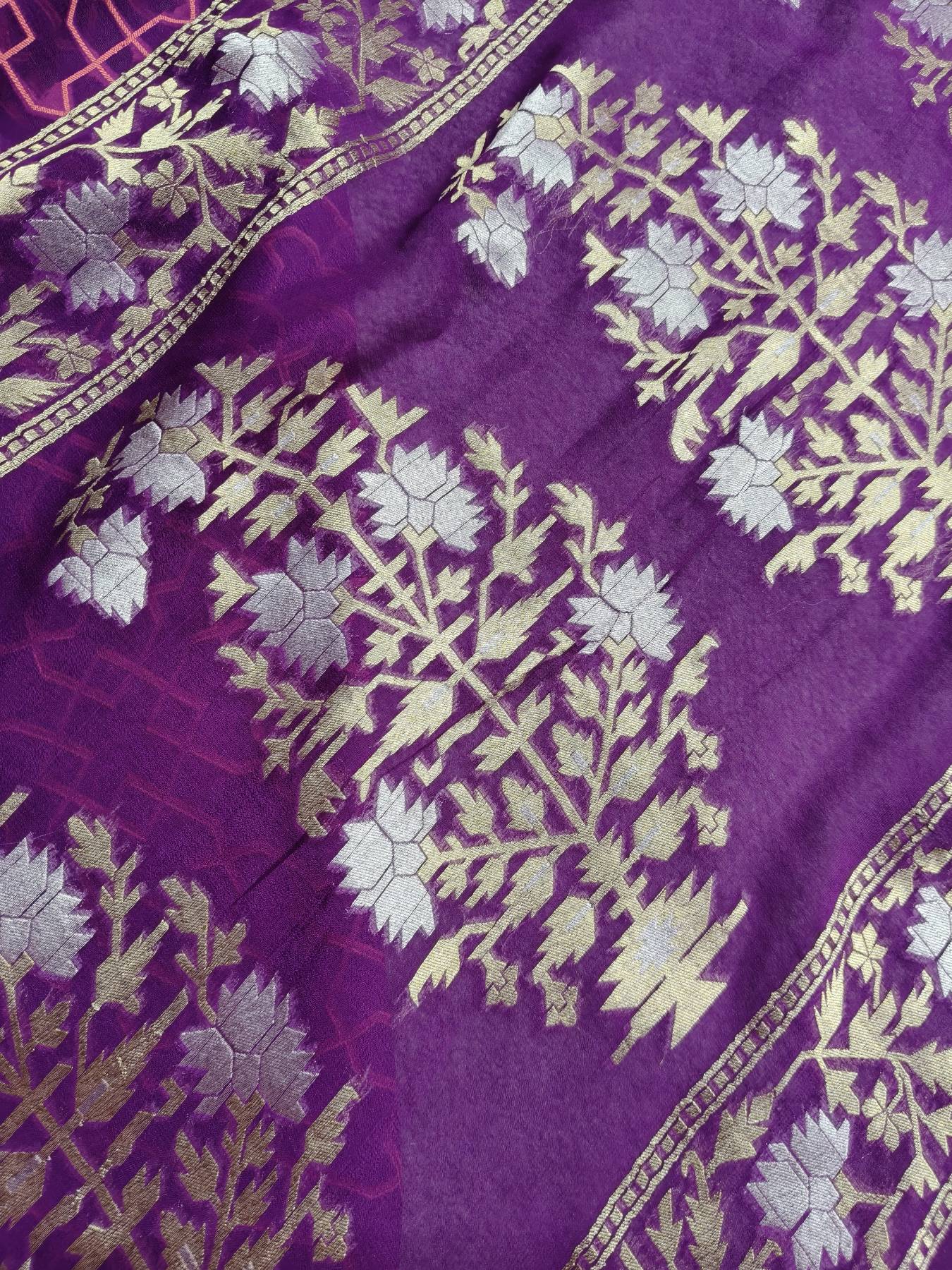 PURPLE CHIFFON PURE HANDLOOM BANARASI SAREE