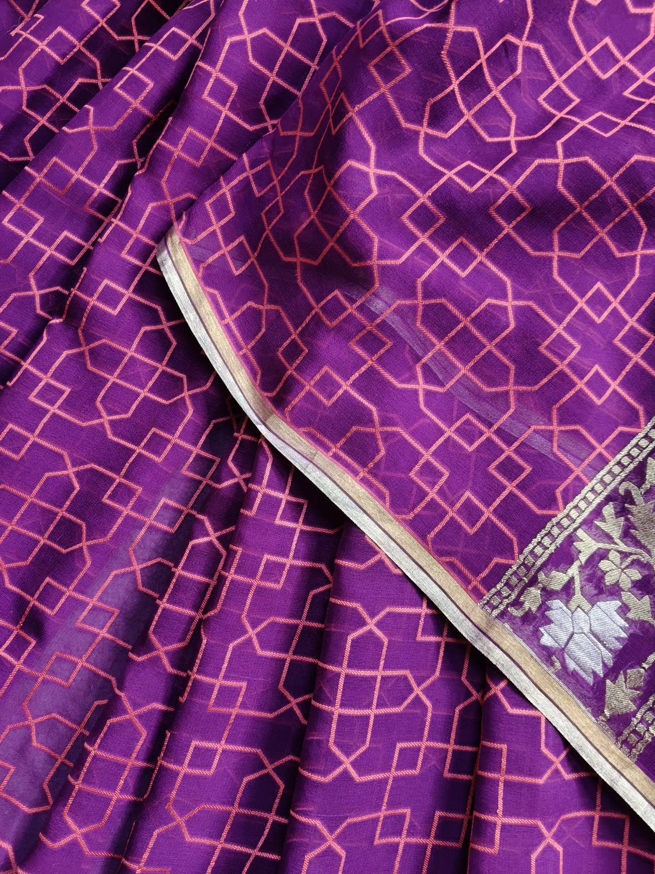 PURPLE CHIFFON PURE HANDLOOM BANARASI SAREE