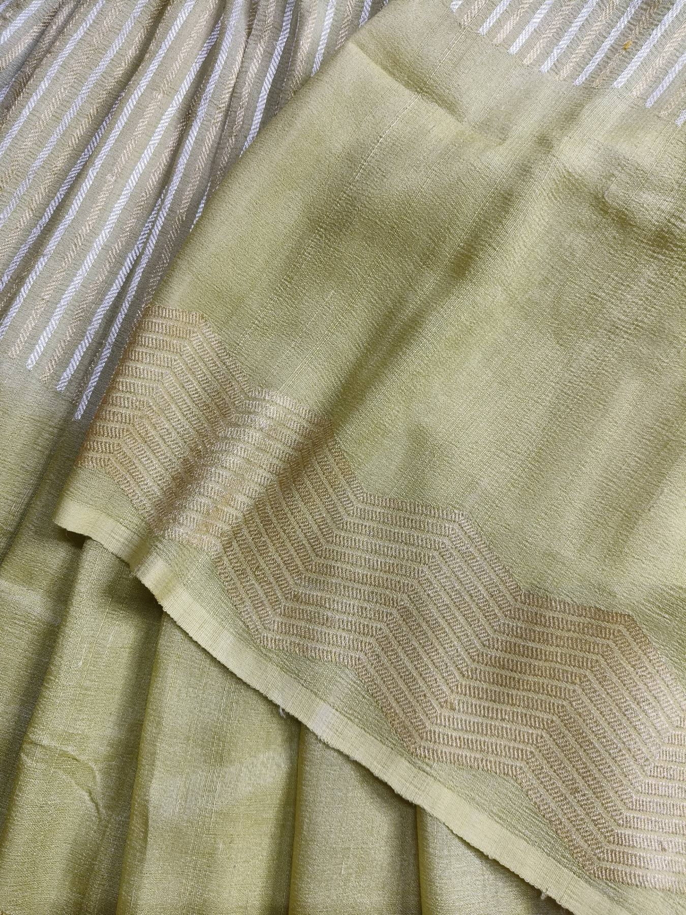 LIME GREEN GEORGETTE TUSSAR PURE HANDLOOM BANARSI SAREE