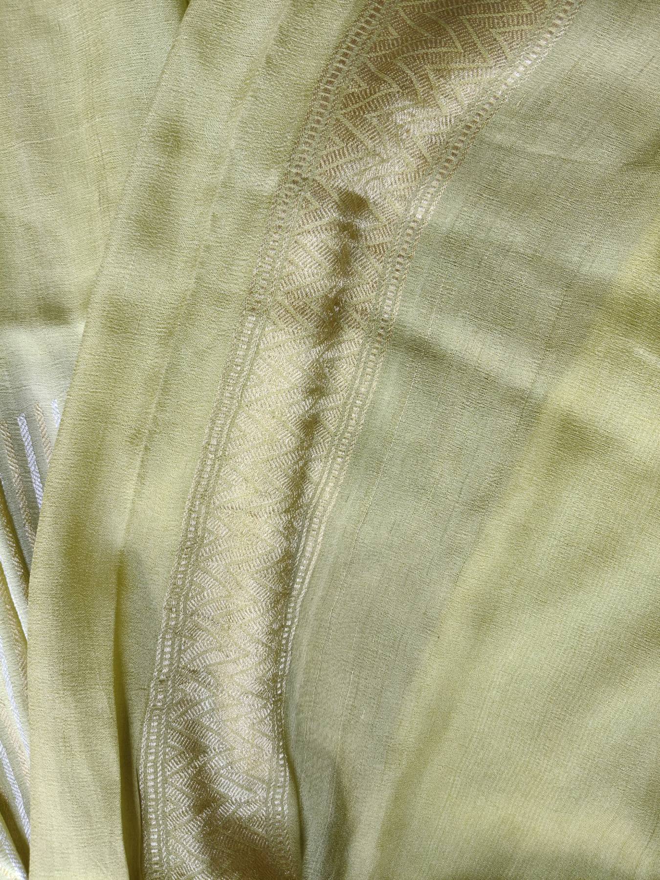 LIME GREEN GEORGETTE TUSSAR PURE HANDLOOM BANARSI SAREE