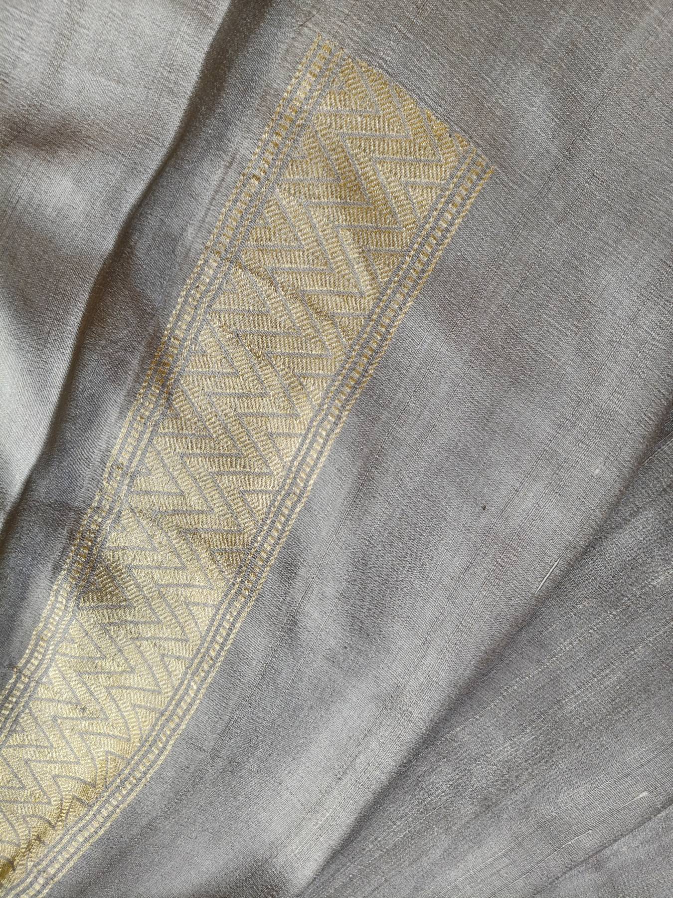 GREY GEORGETTE TUSSAR PURE HANDLOOM BANARSI SAREE