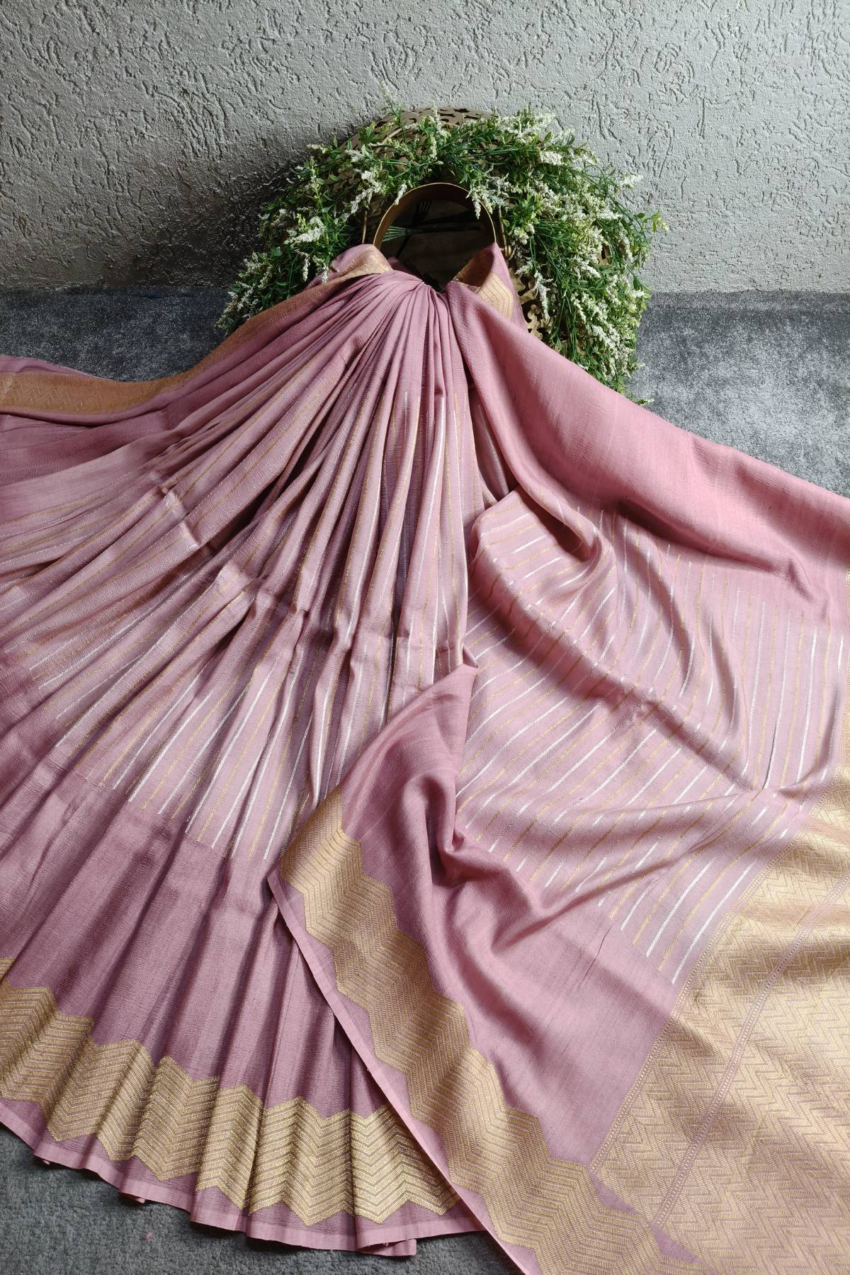 PINK GEORGETTE TUSSAR PURE HANDLOOM BANARASI SAREE