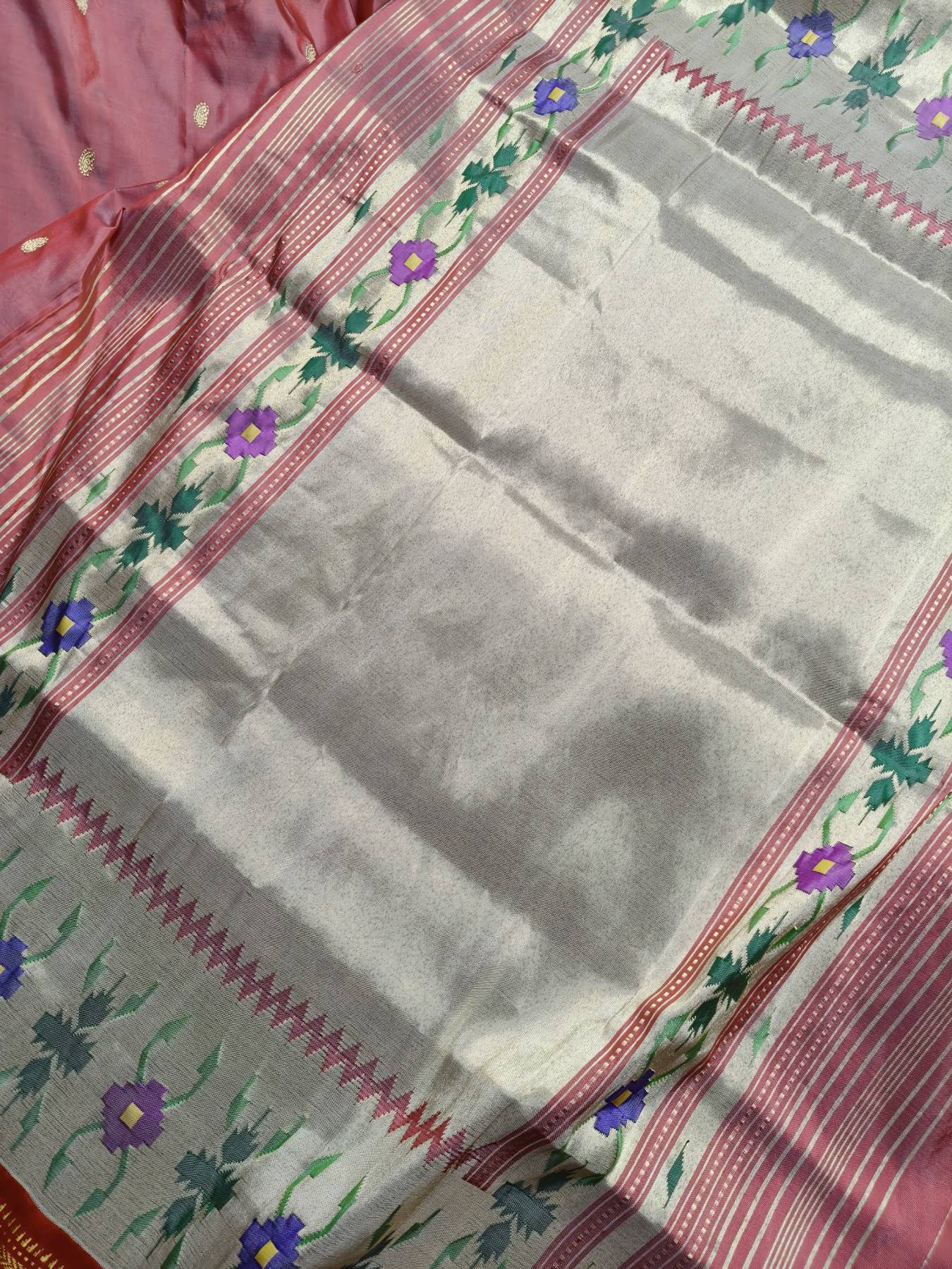 CORAL PINK SILK PURE HANDLOOM PAITHANI SAREE