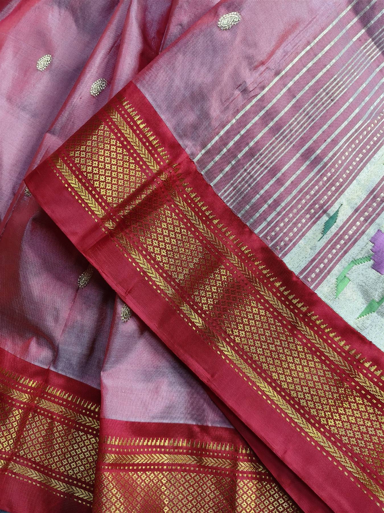 CORAL PINK SILK PURE HANDLOOM PAITHANI SAREE