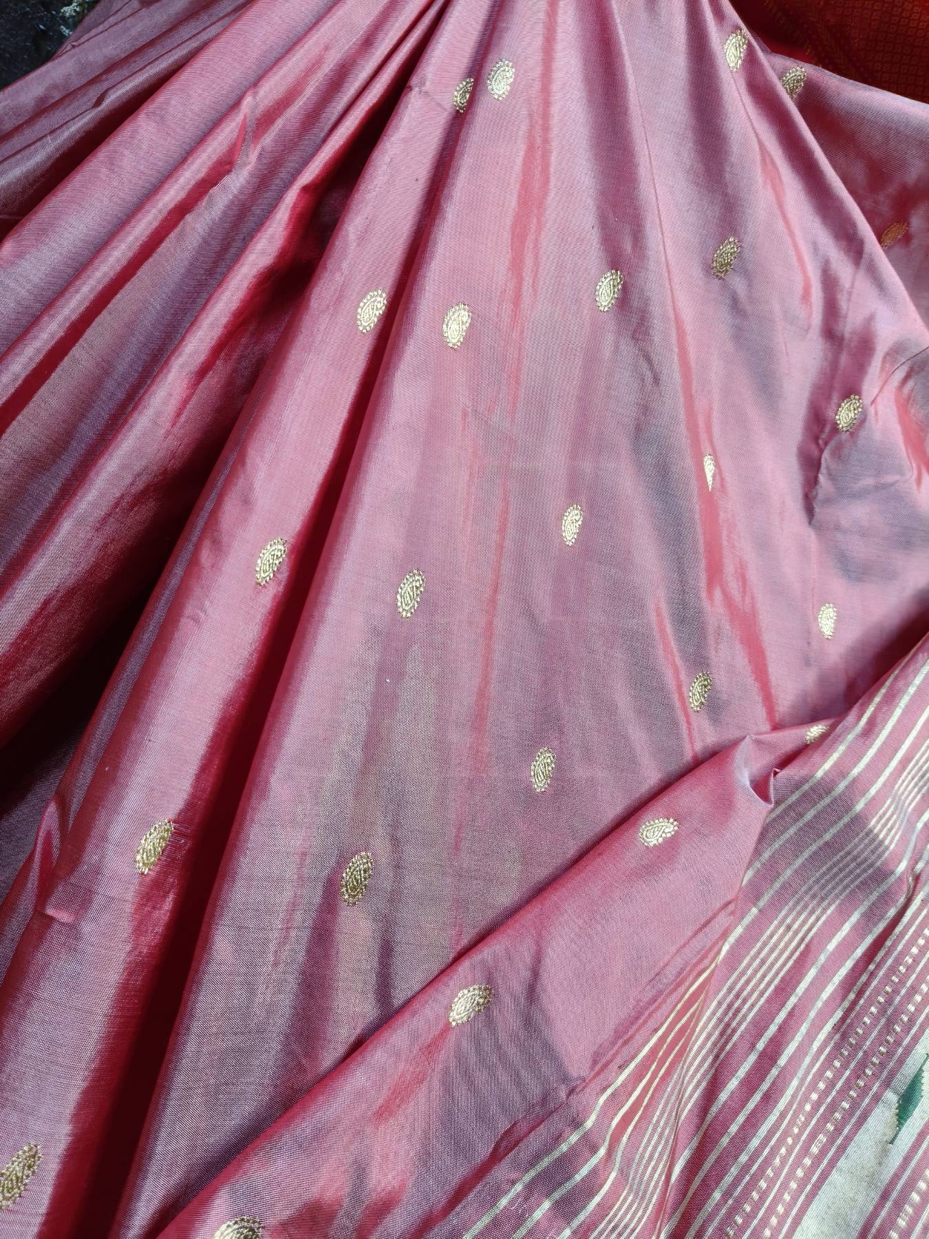 CORAL PINK SILK PURE HANDLOOM PAITHANI SAREE